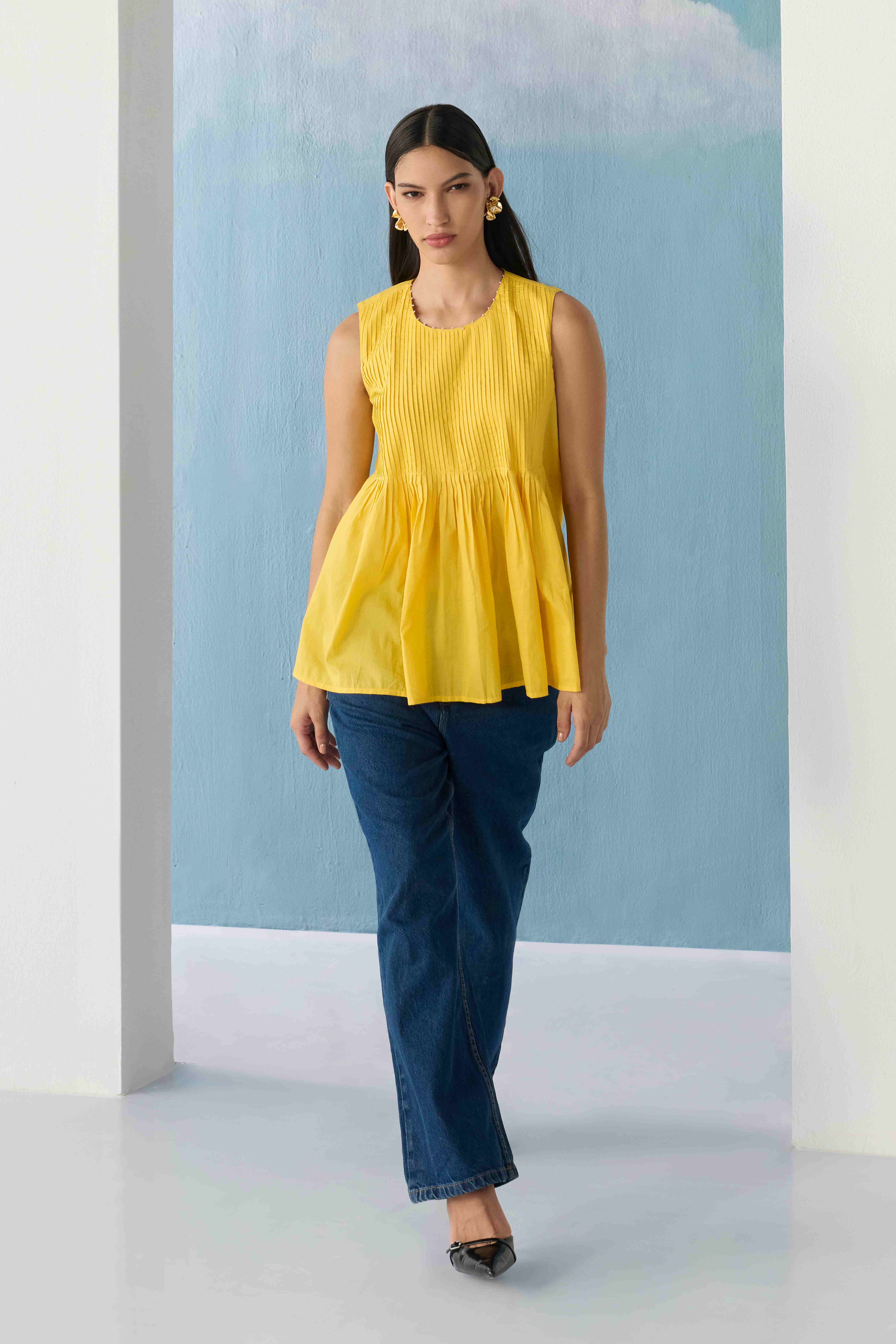 ochre sleeveless top