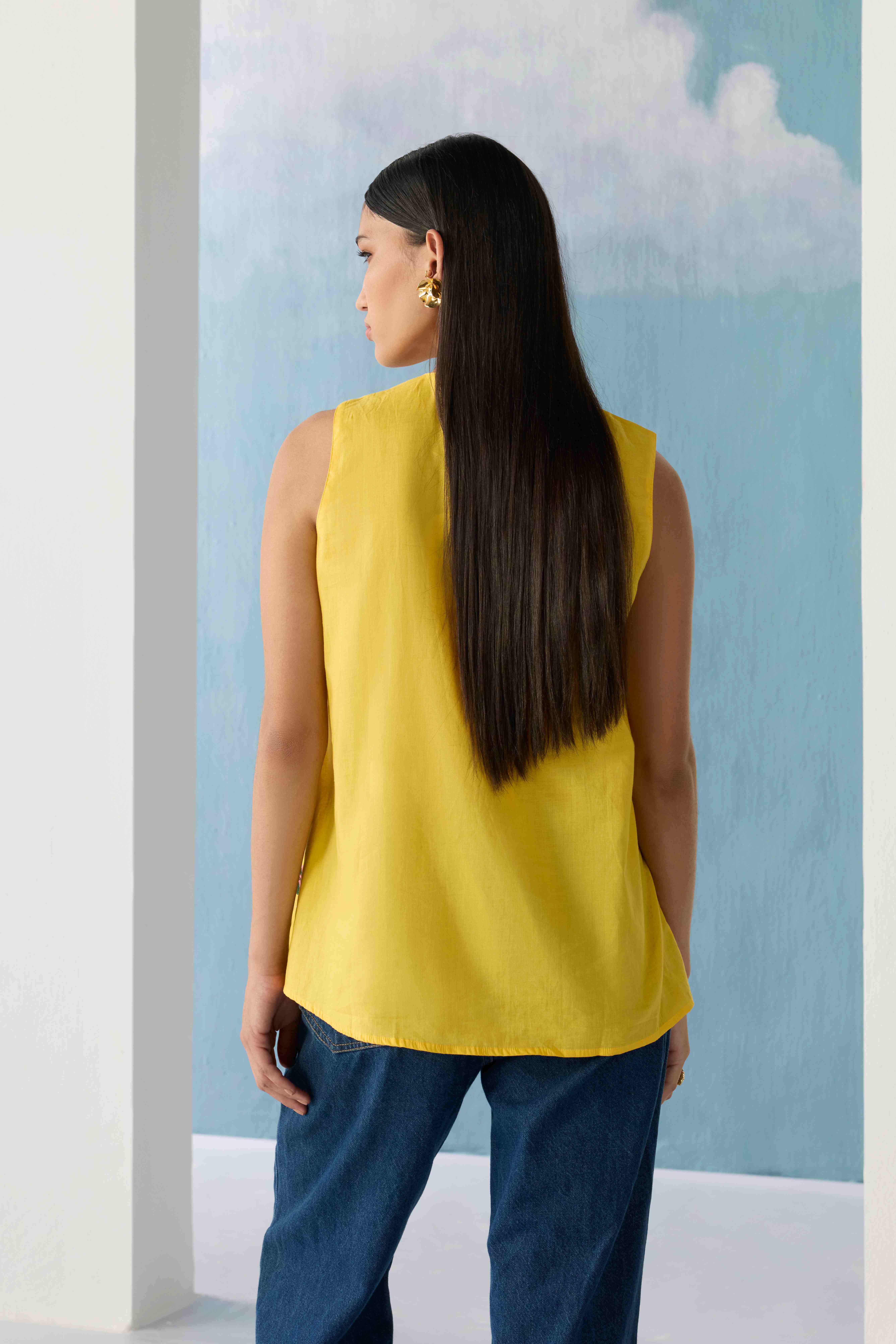 ochre sleeveless top