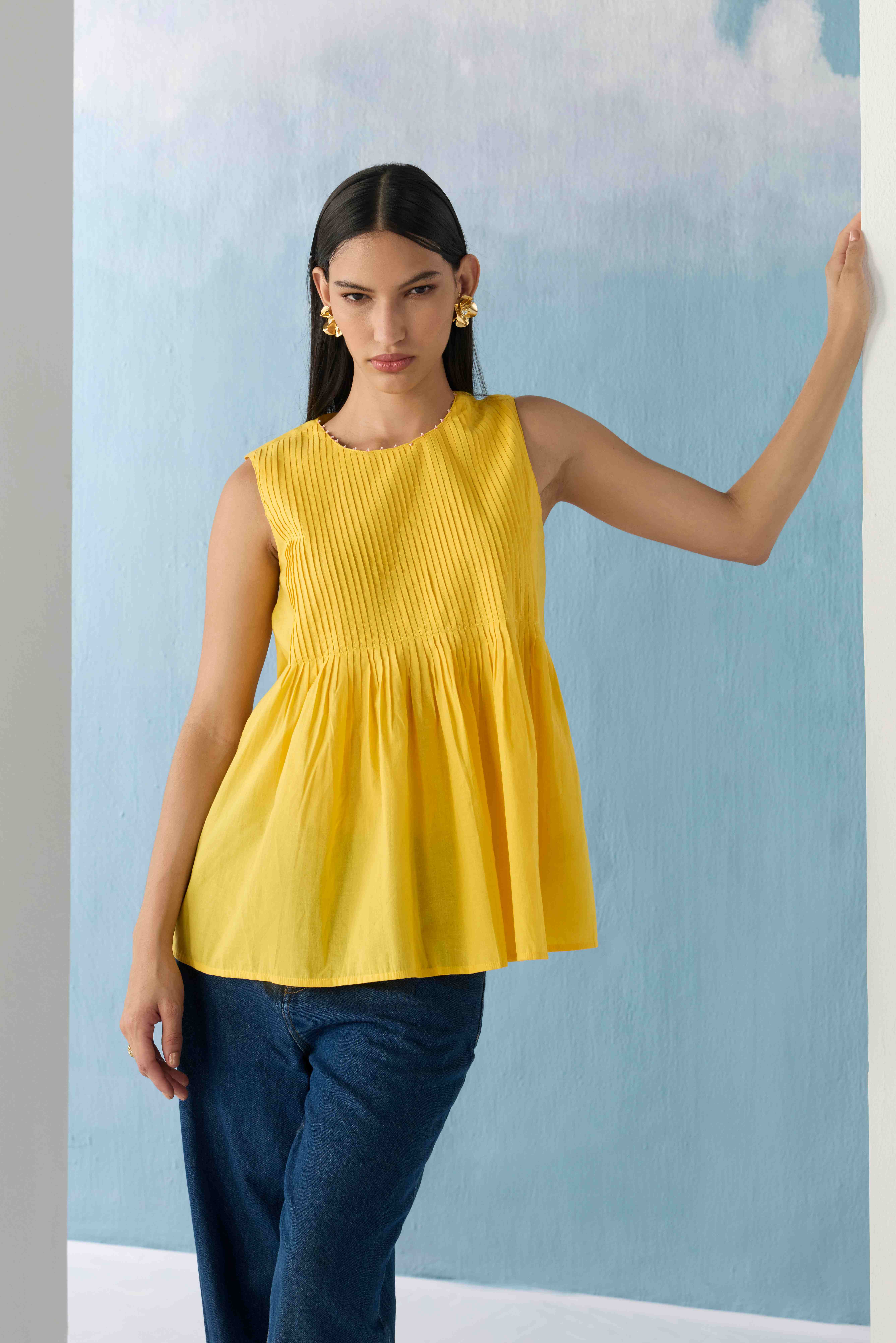 ochre sleeveless top
