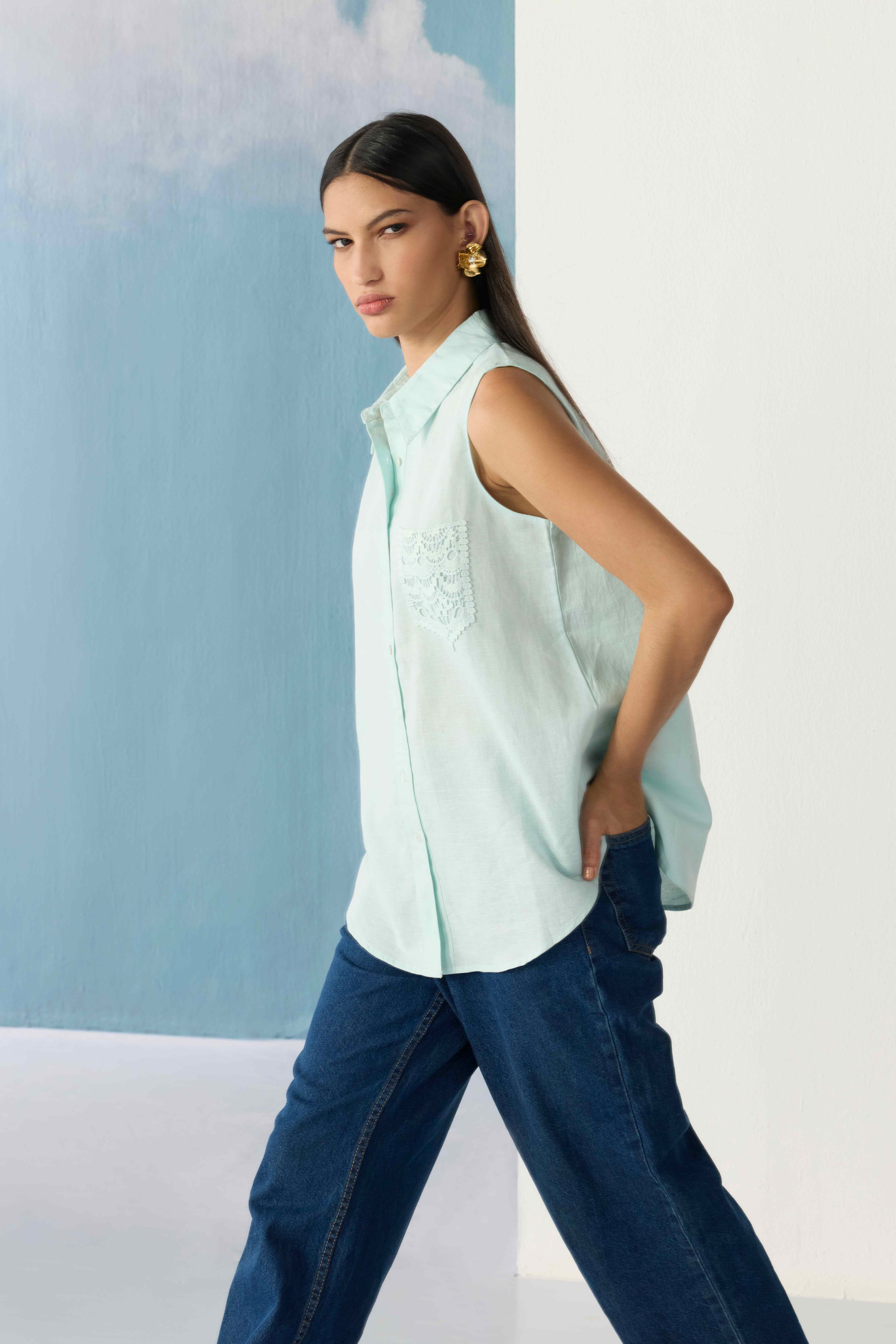 pastel mint peter-pan shirt