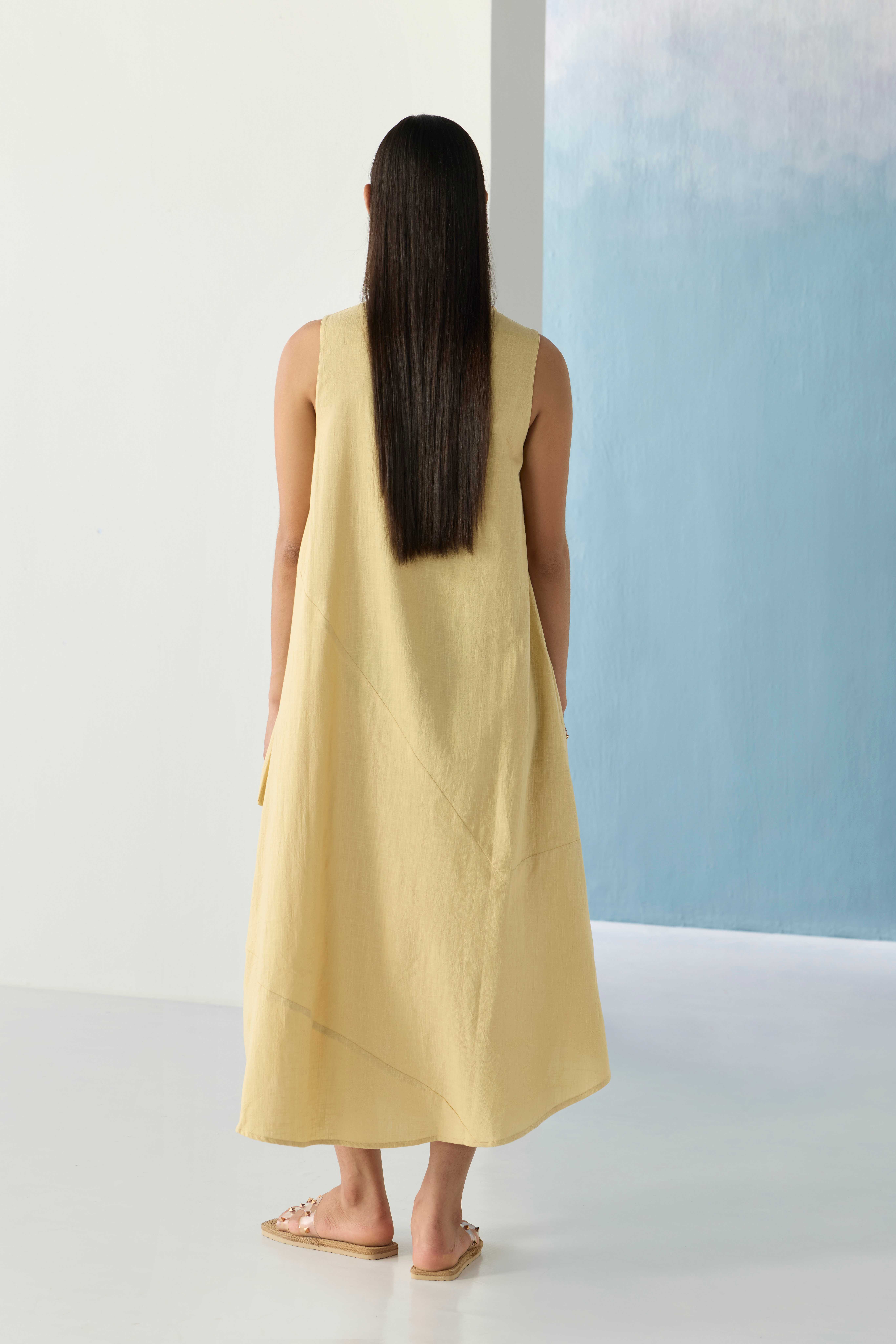 beige flared dress