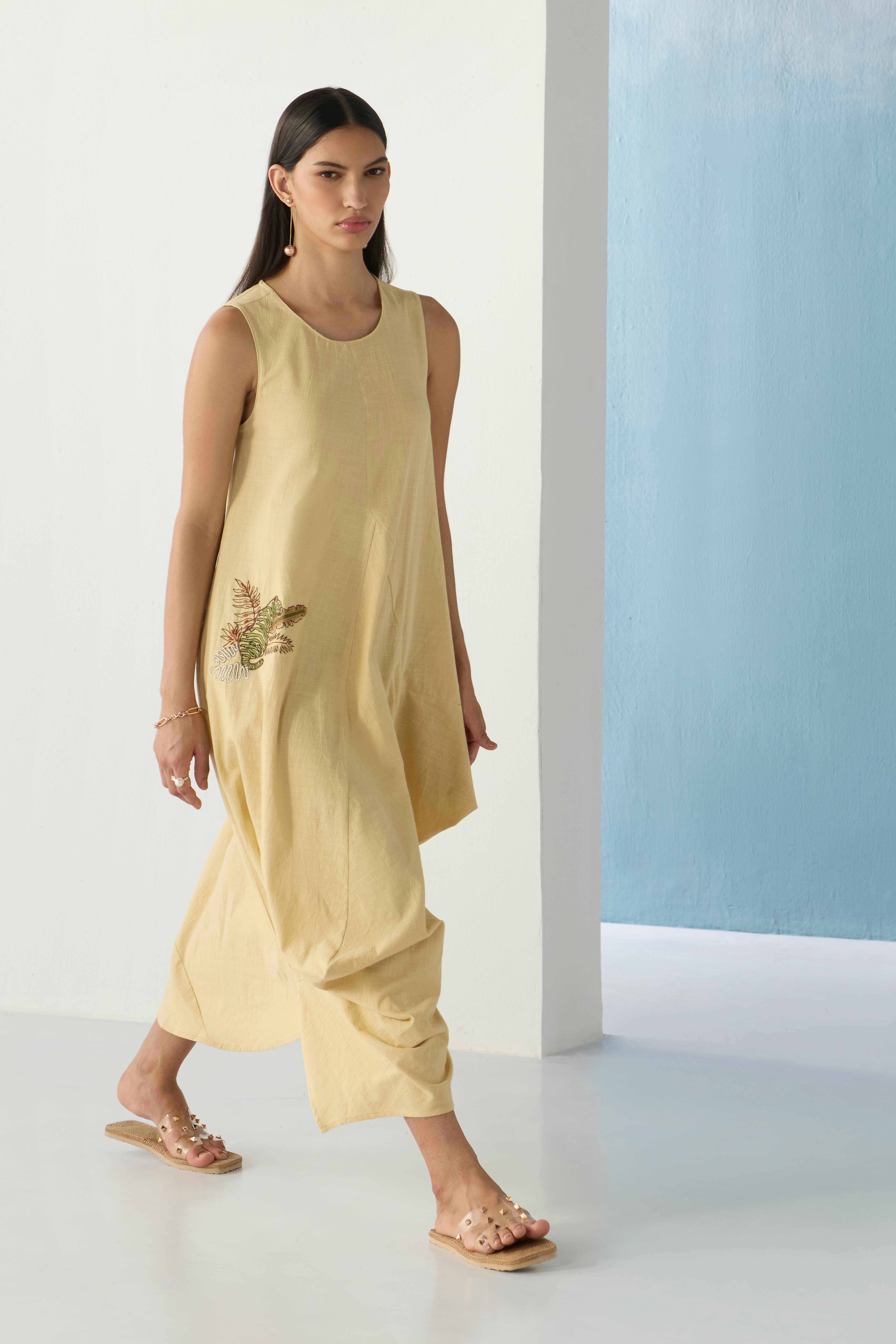 beige flared dress