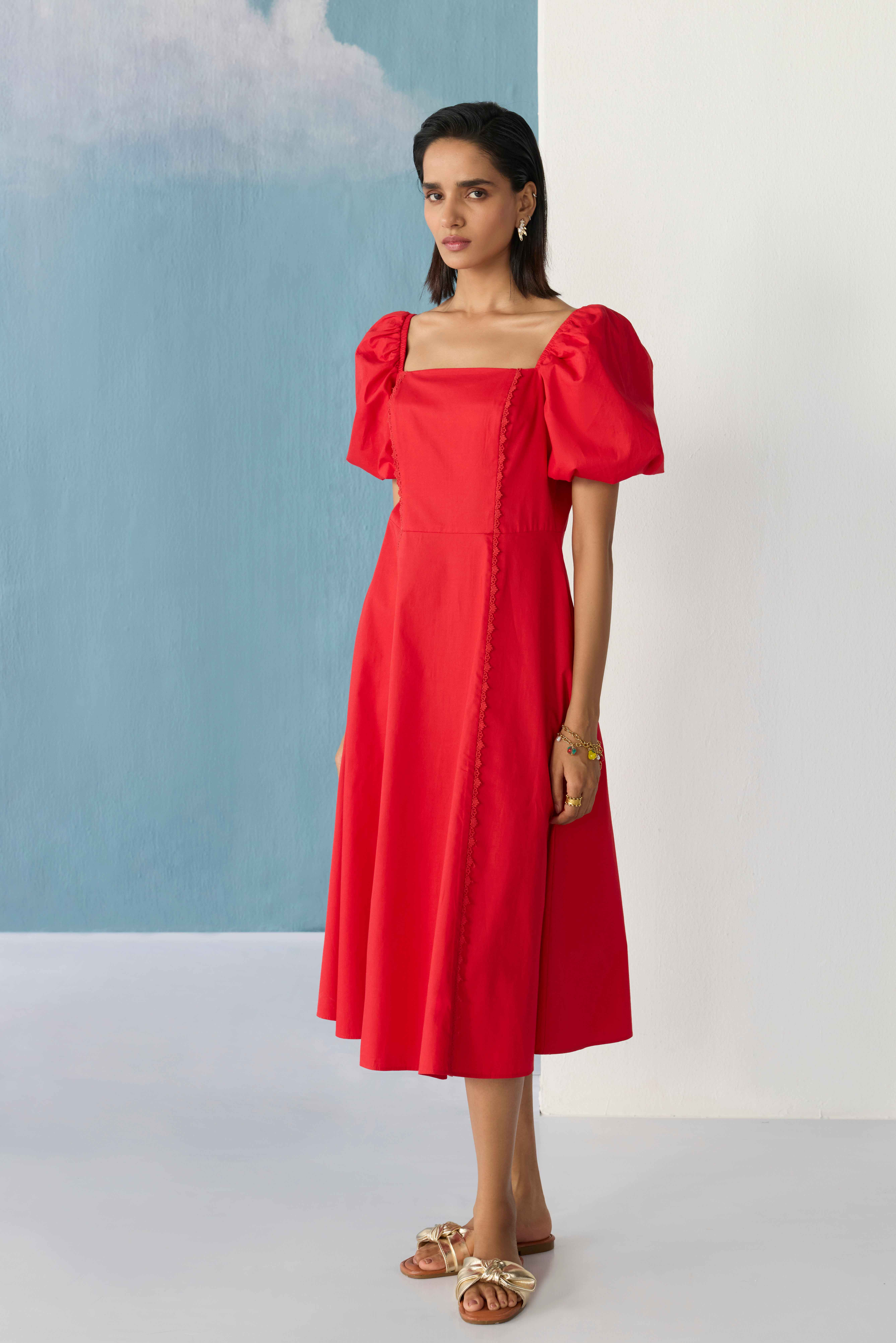 Red flared dress