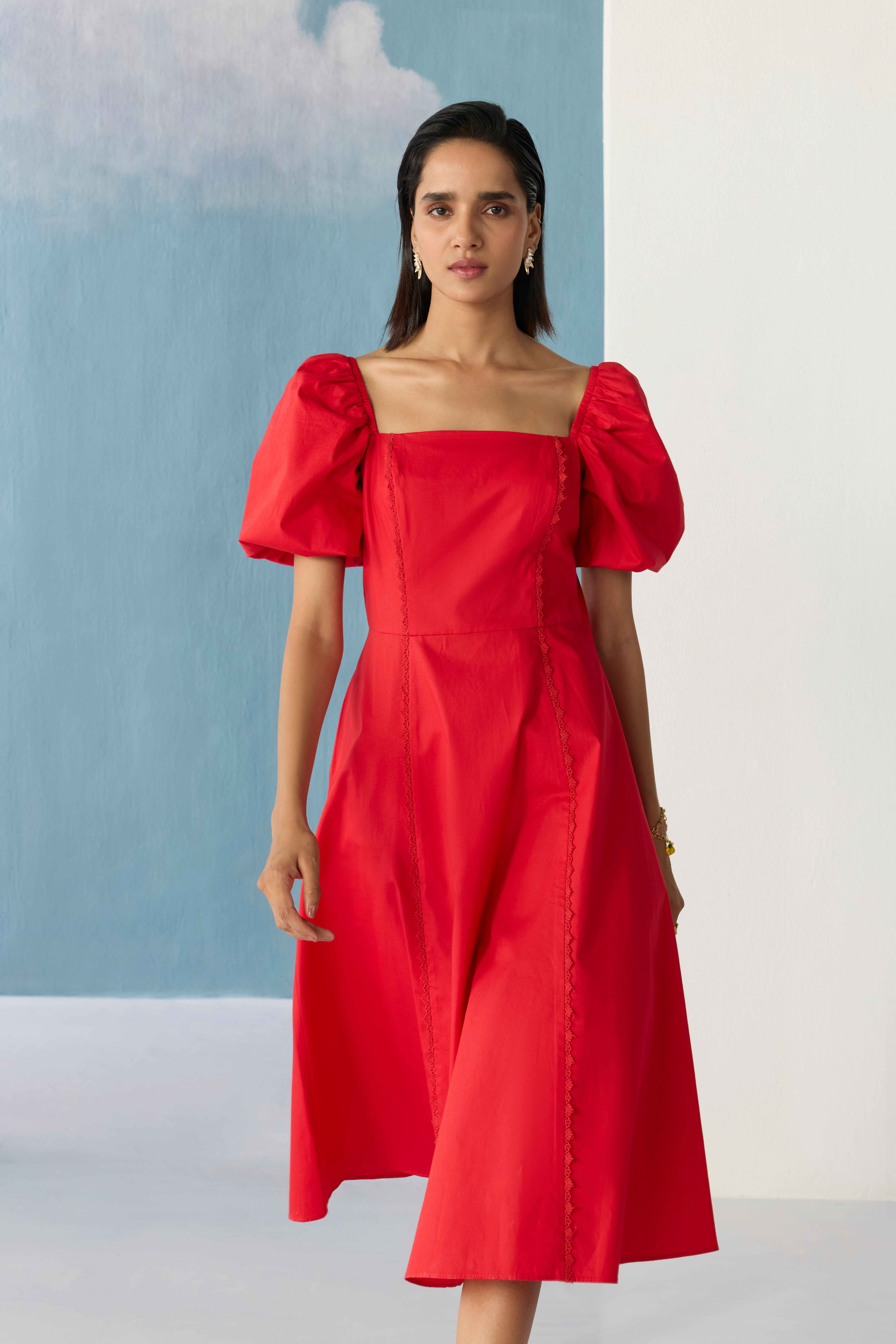 Red flared dress