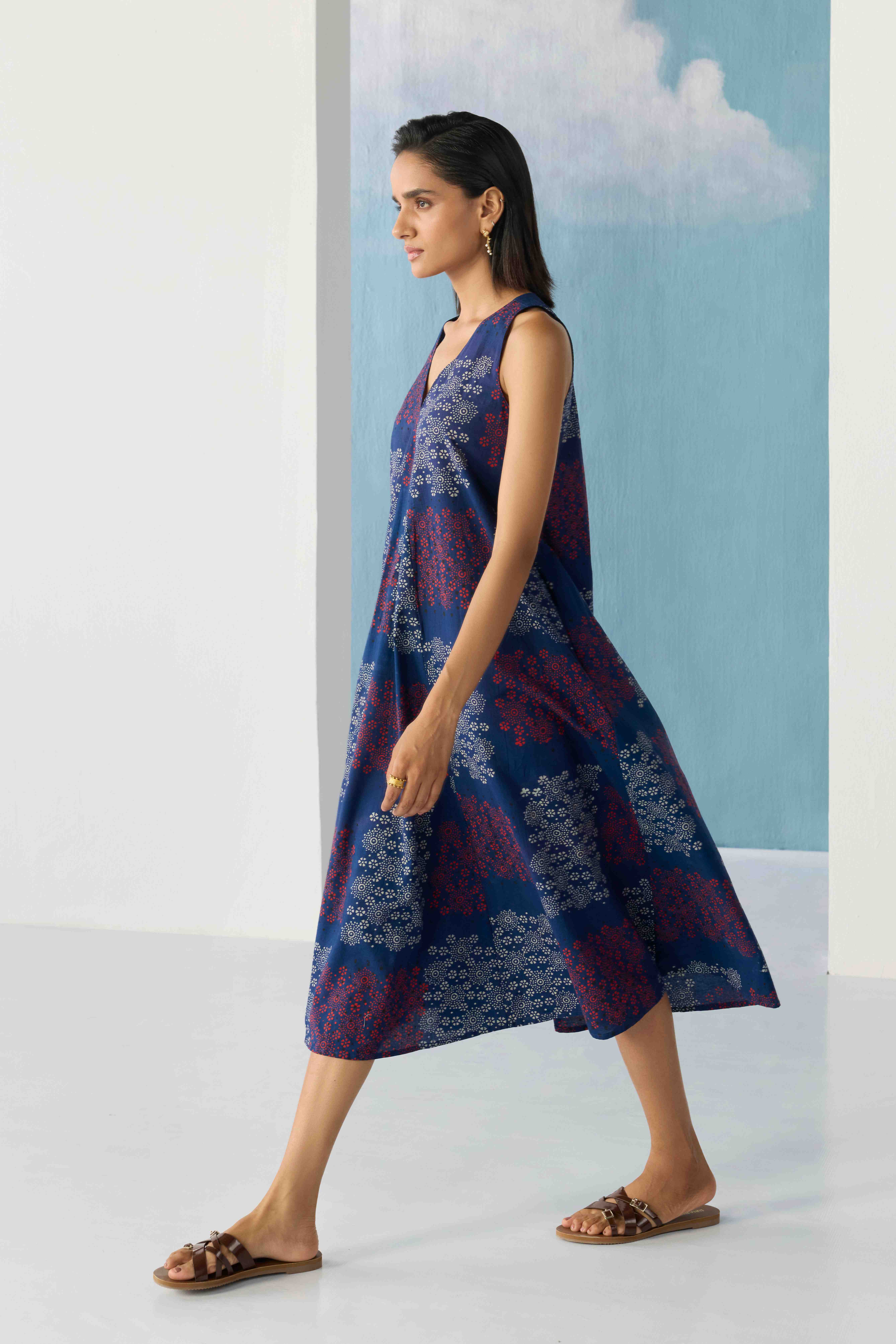 indigo ajrakh flare dress