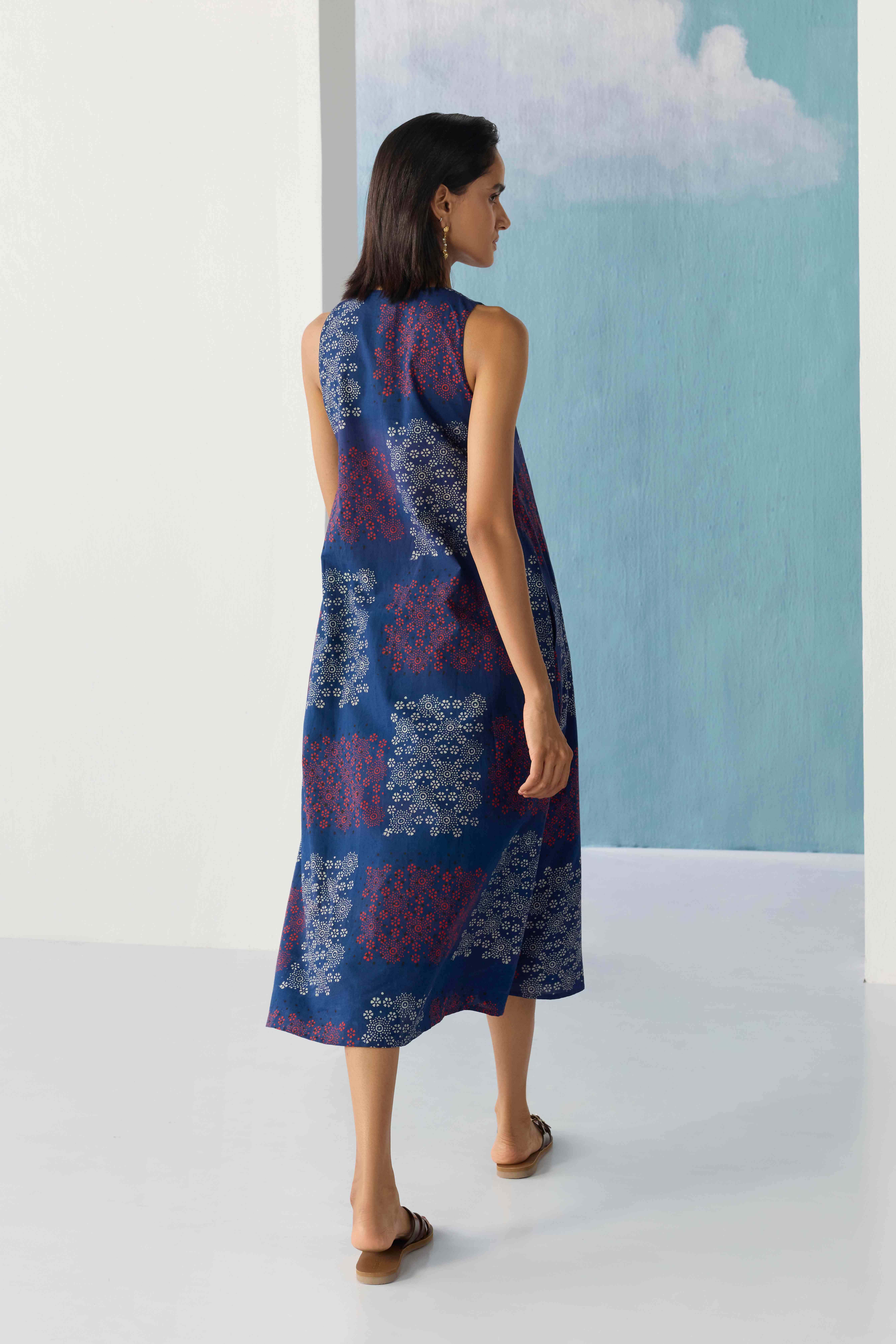 indigo ajrakh flare dress