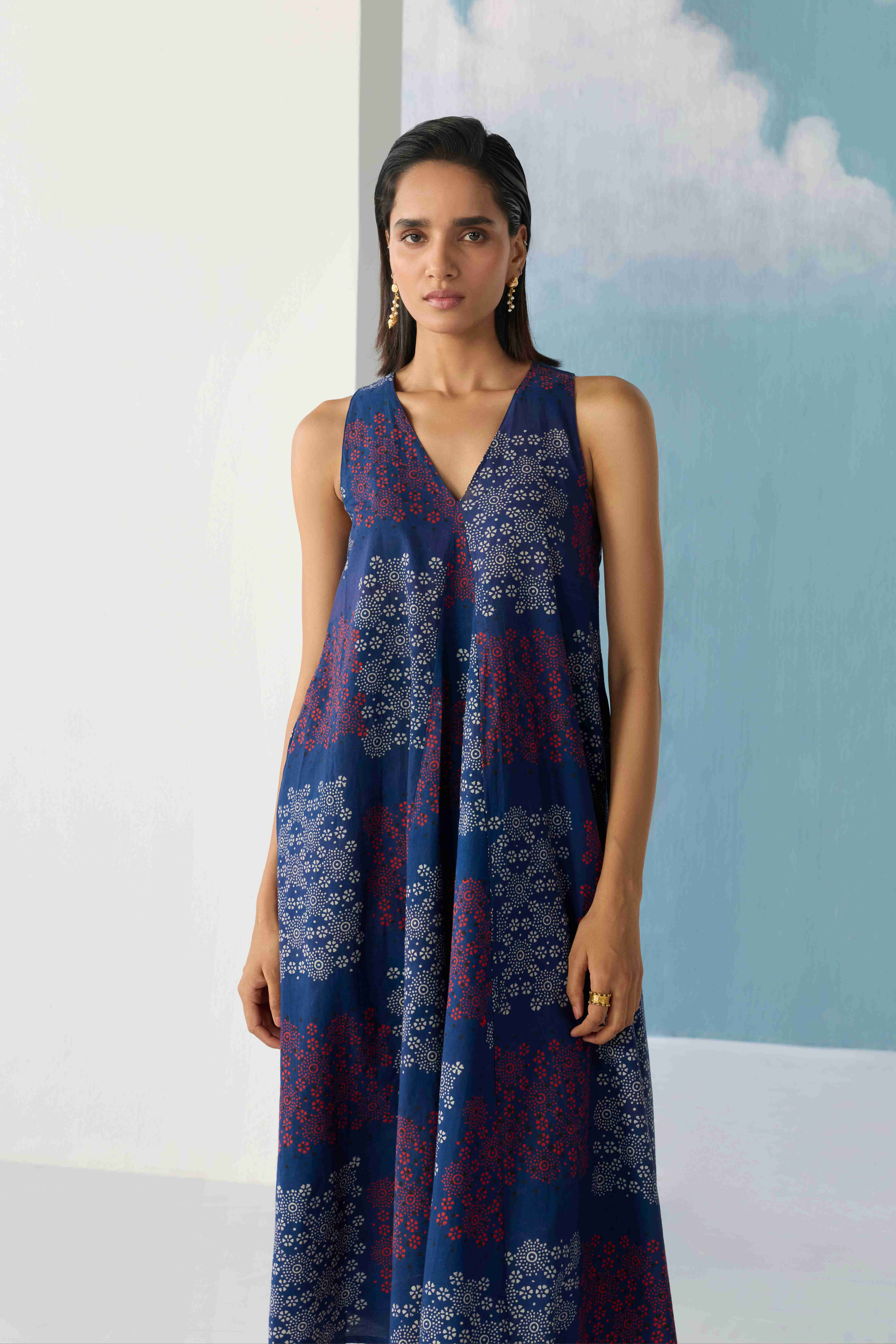 indigo ajrakh flare dress