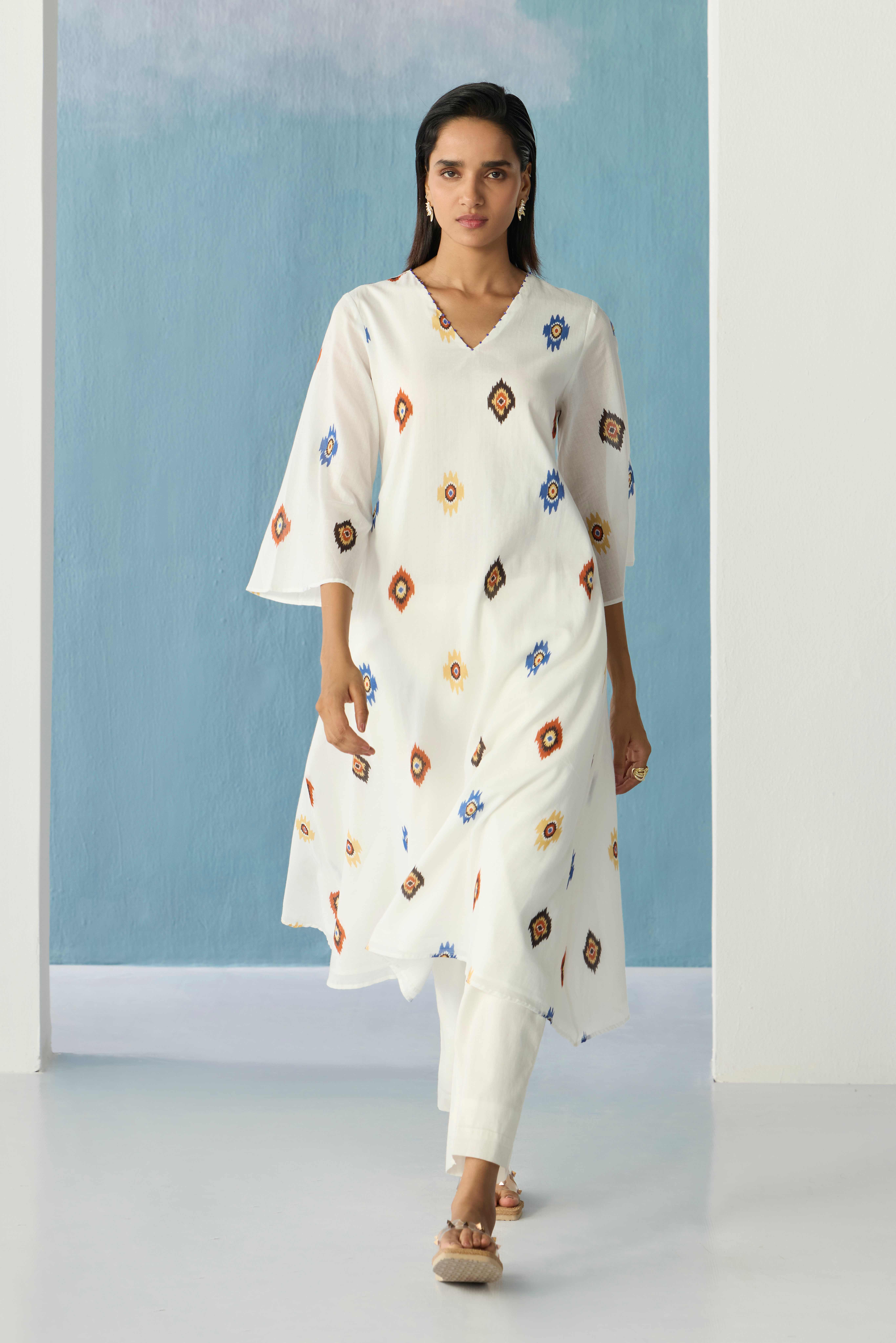 Ikat white midi dress