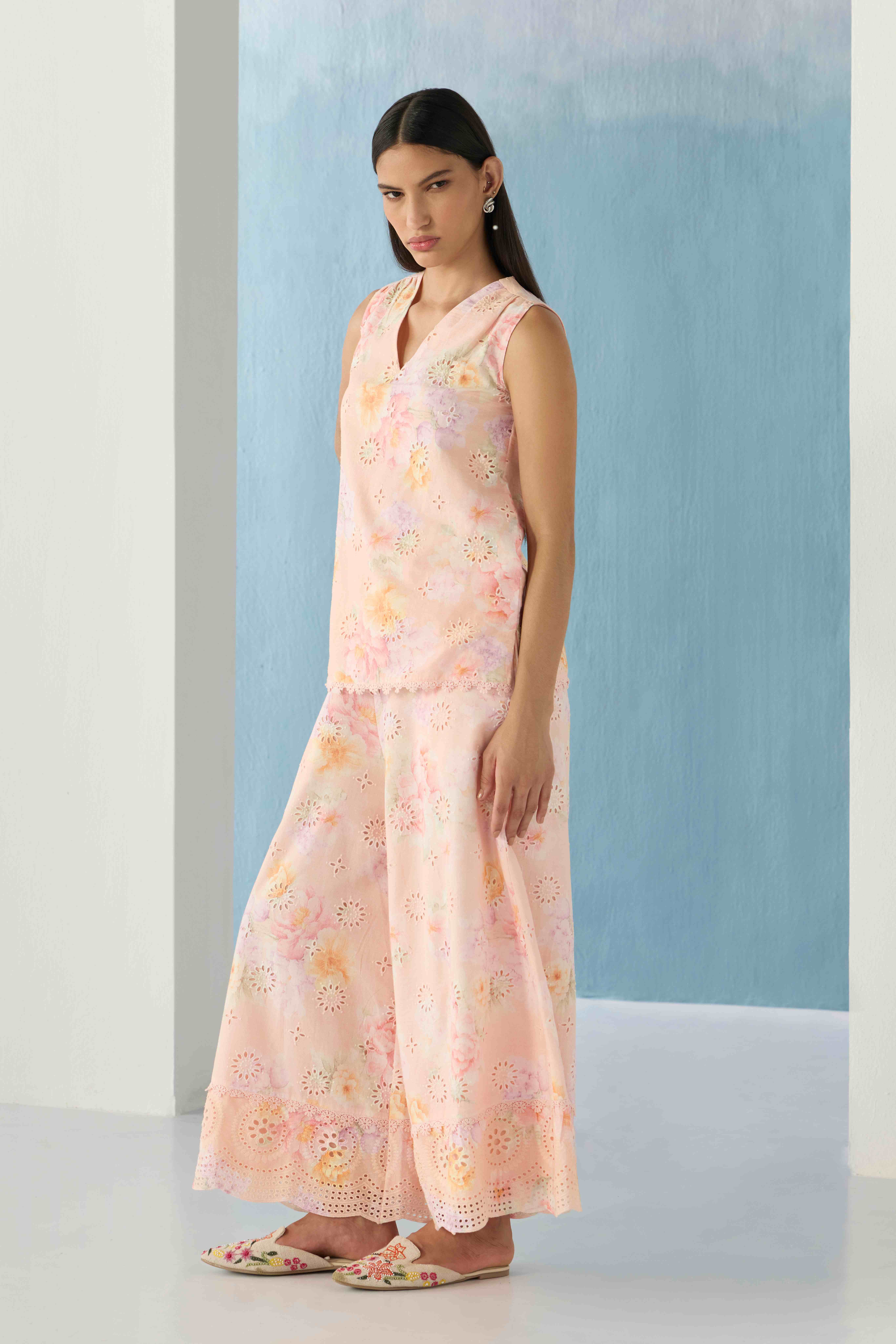 Dreamy florals schiffli palazzo