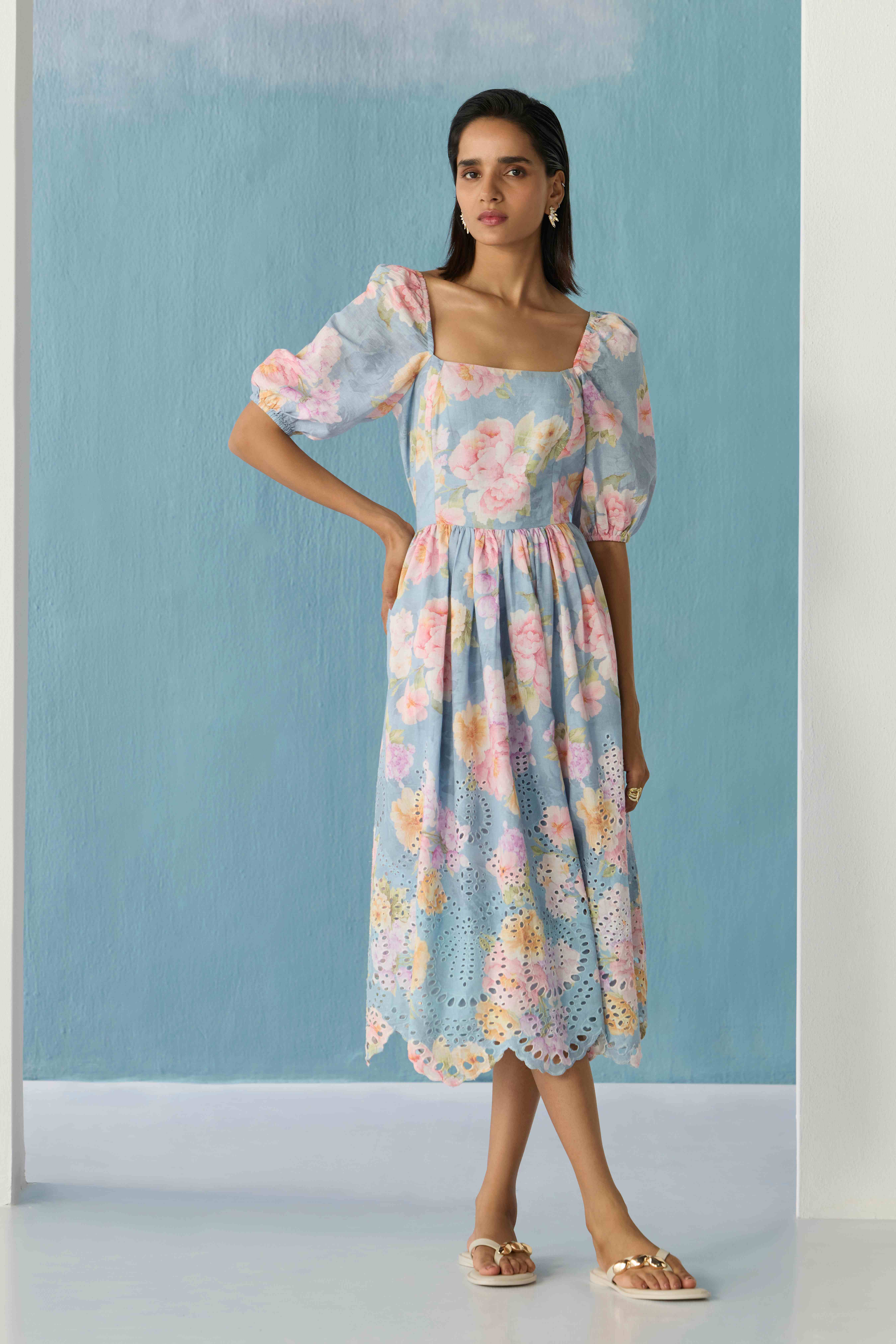 sky blue blossom dress