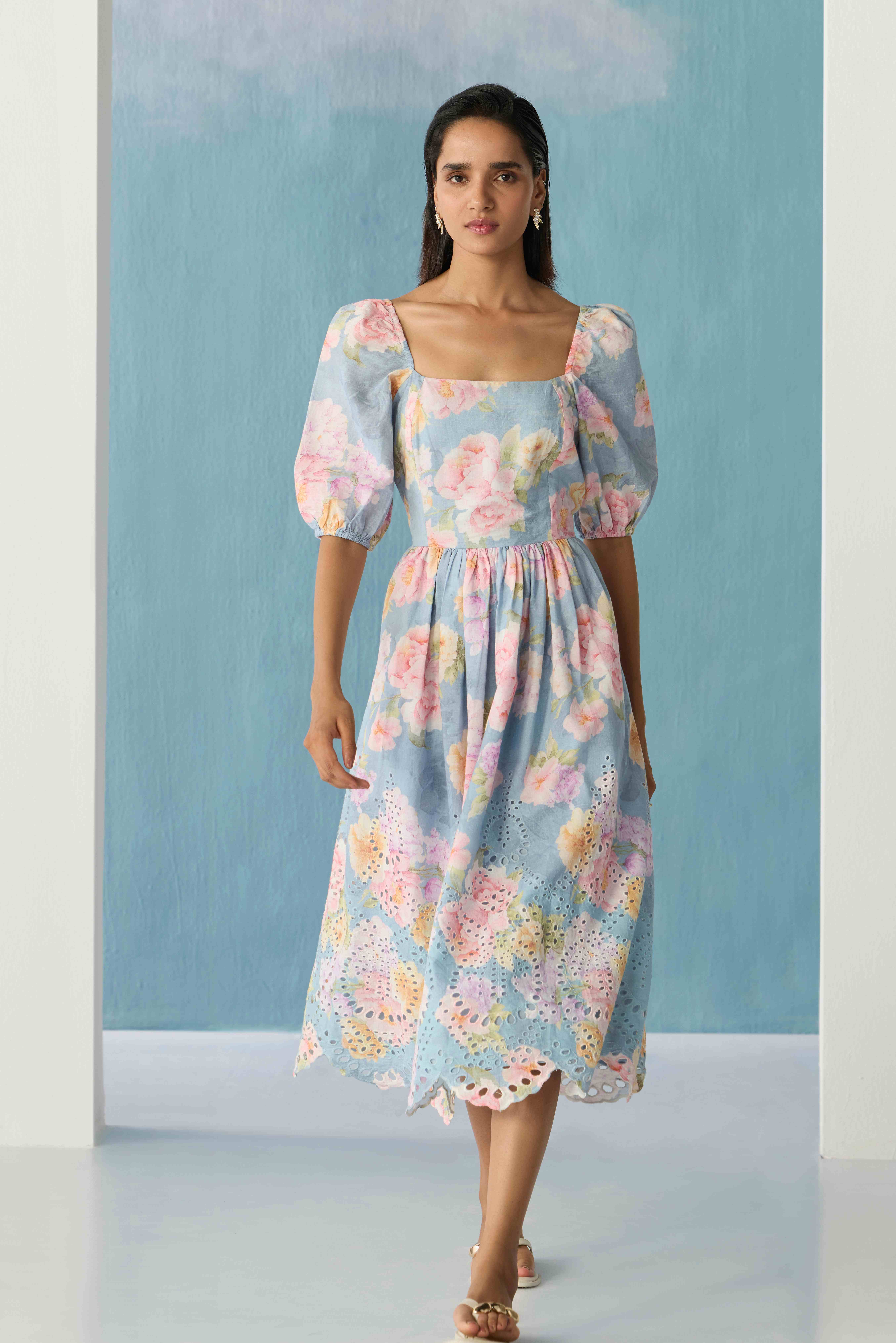 sky blue blossom dress