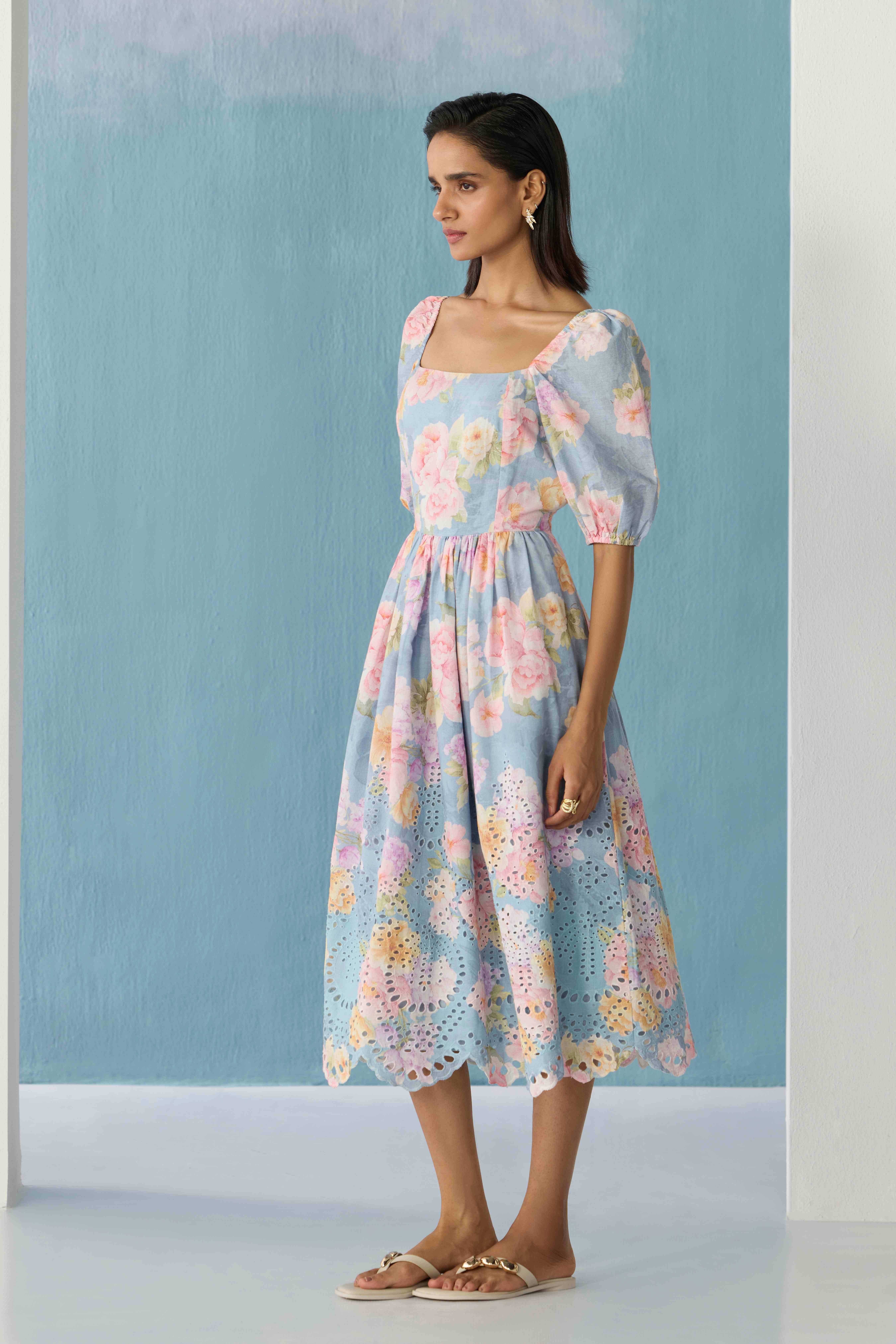 sky blue blossom dress