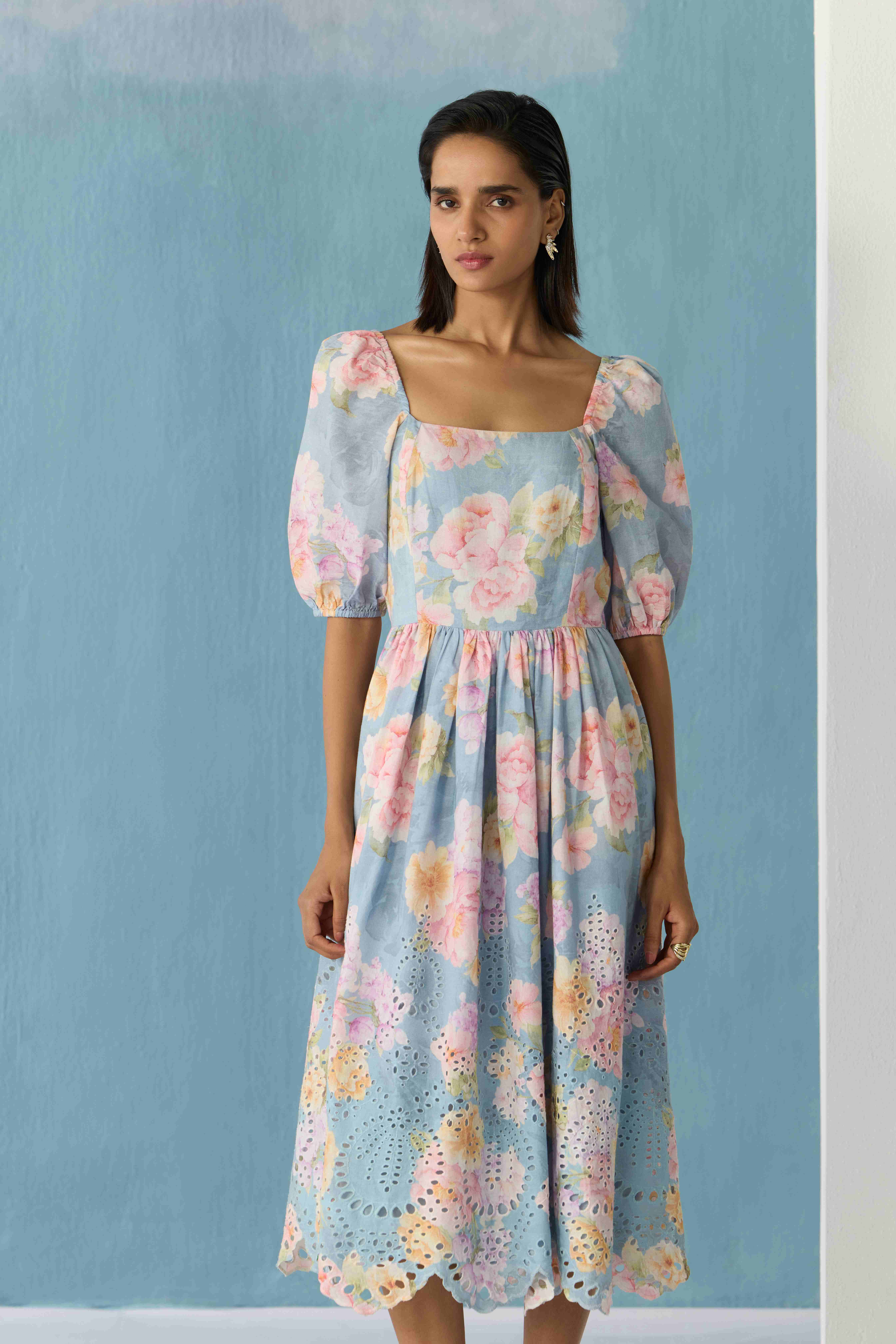 sky blue blossom dress