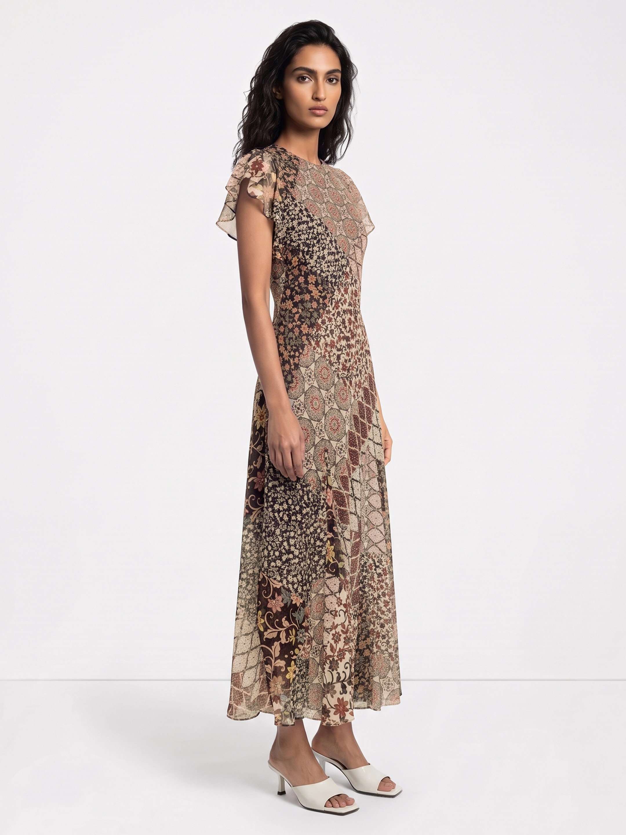 Helia Brown Printed Dress