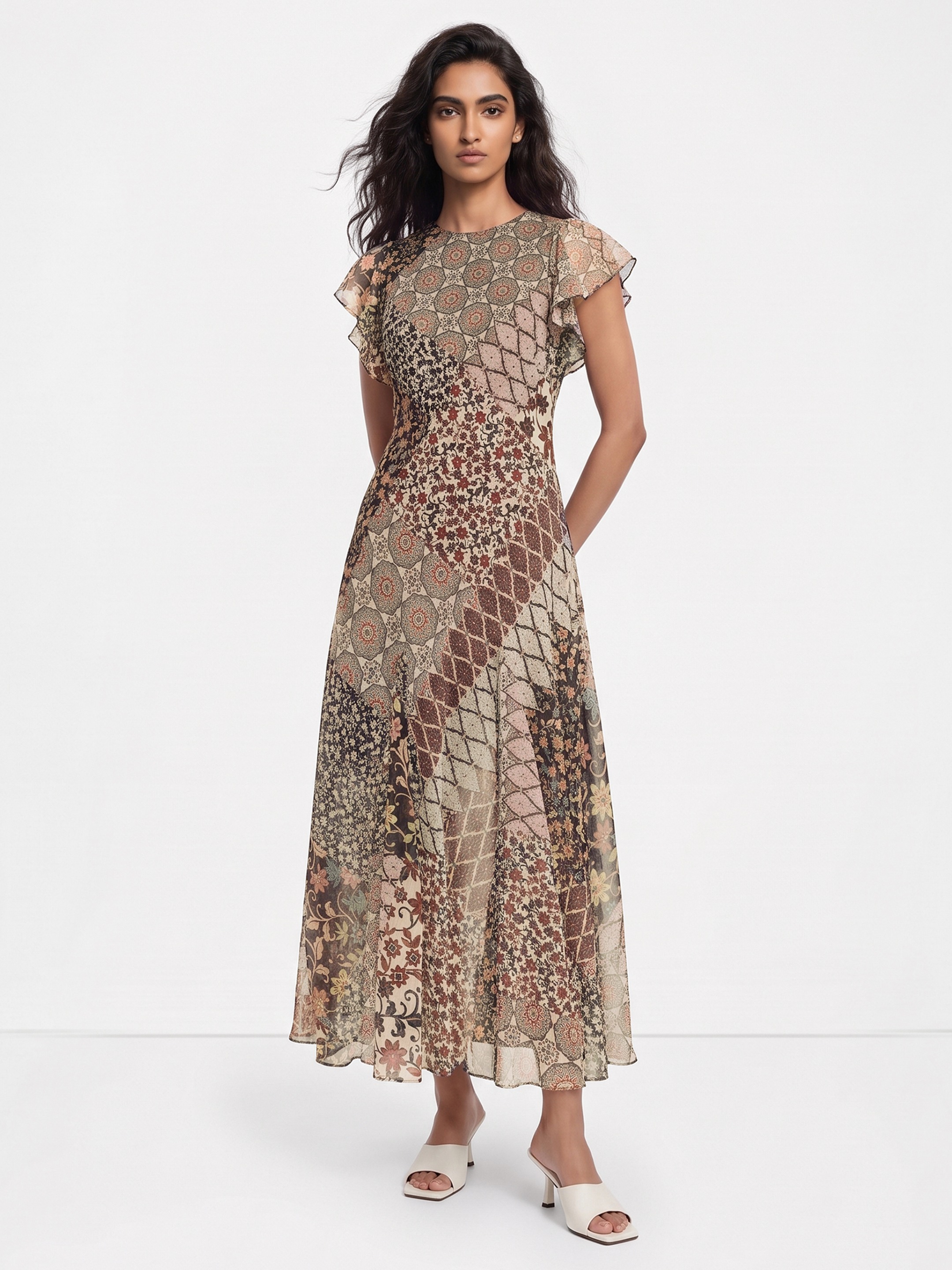 Helia Brown Printed Dress