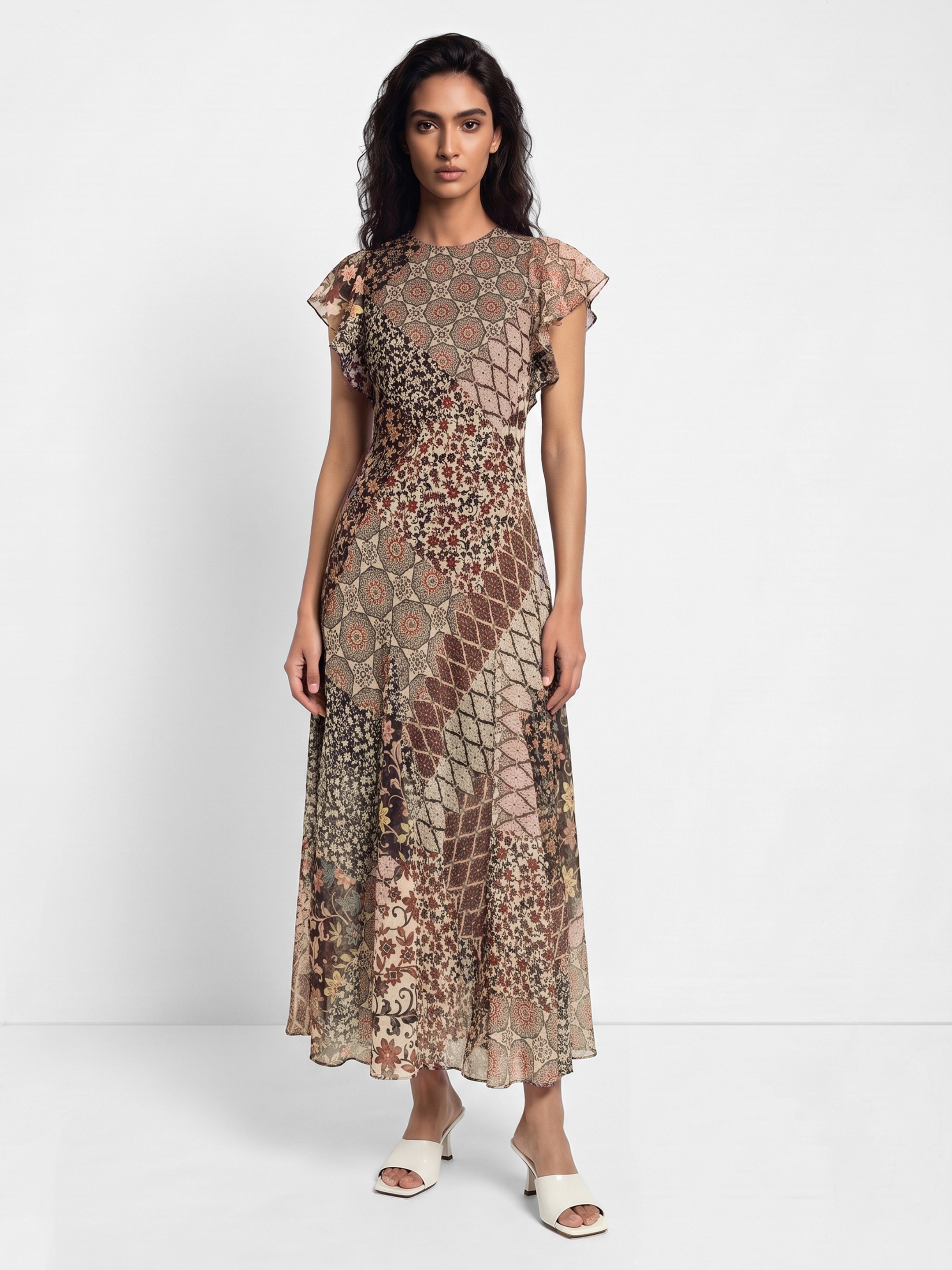 Helia Brown Printed Dress