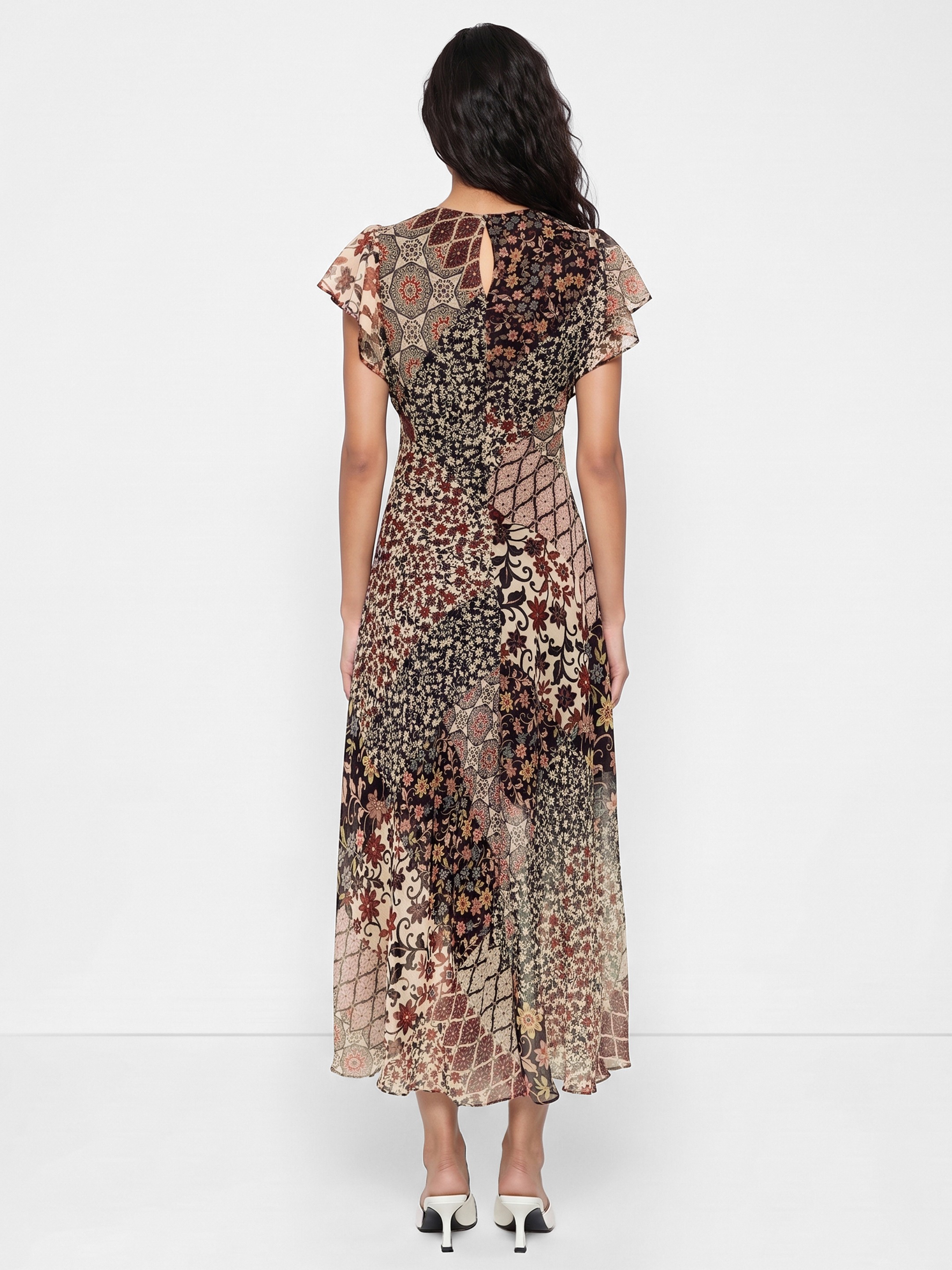 Helia Brown Printed Dress