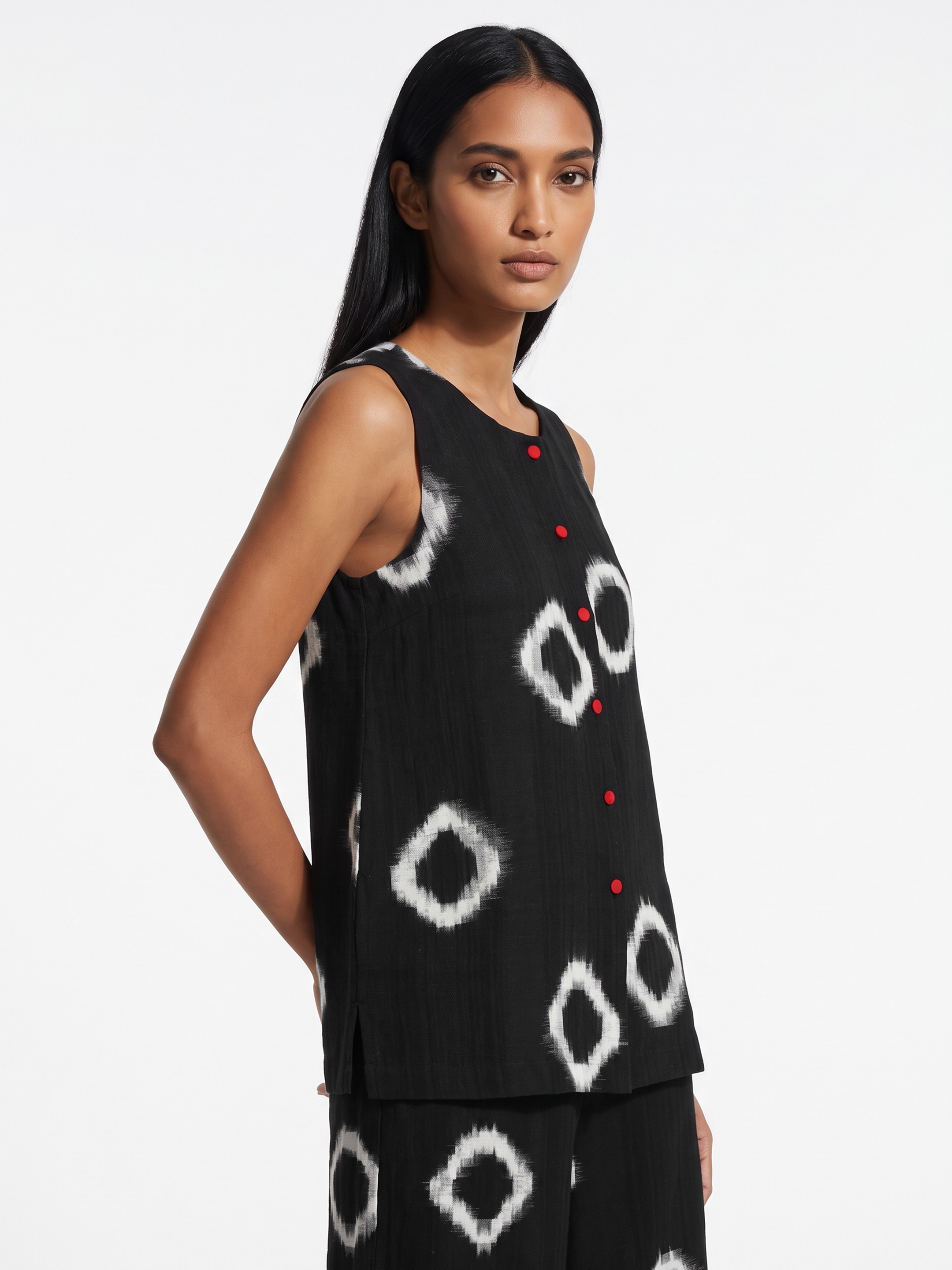 Black Printed Buttoned Top