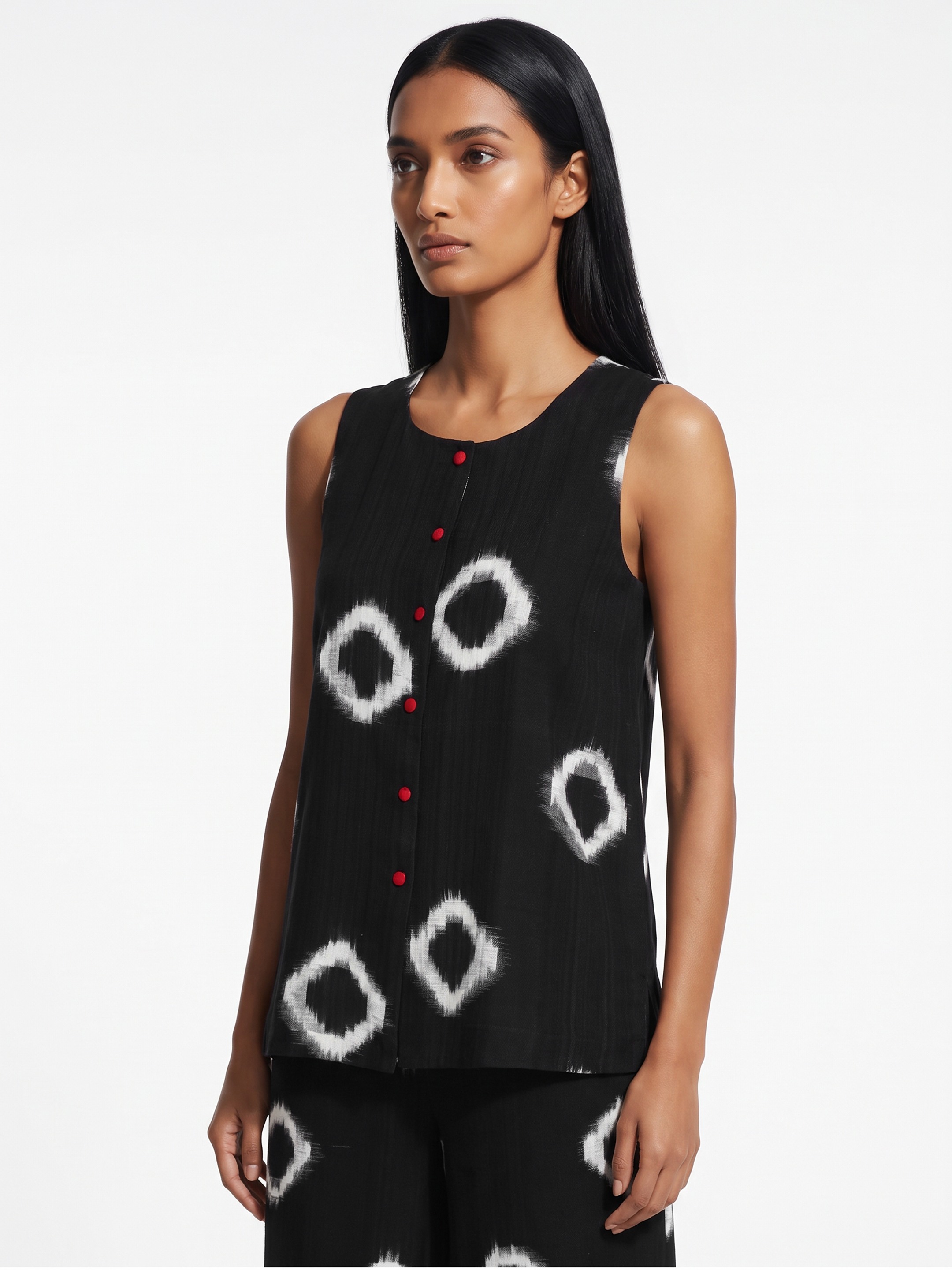 Black Printed Buttoned Top