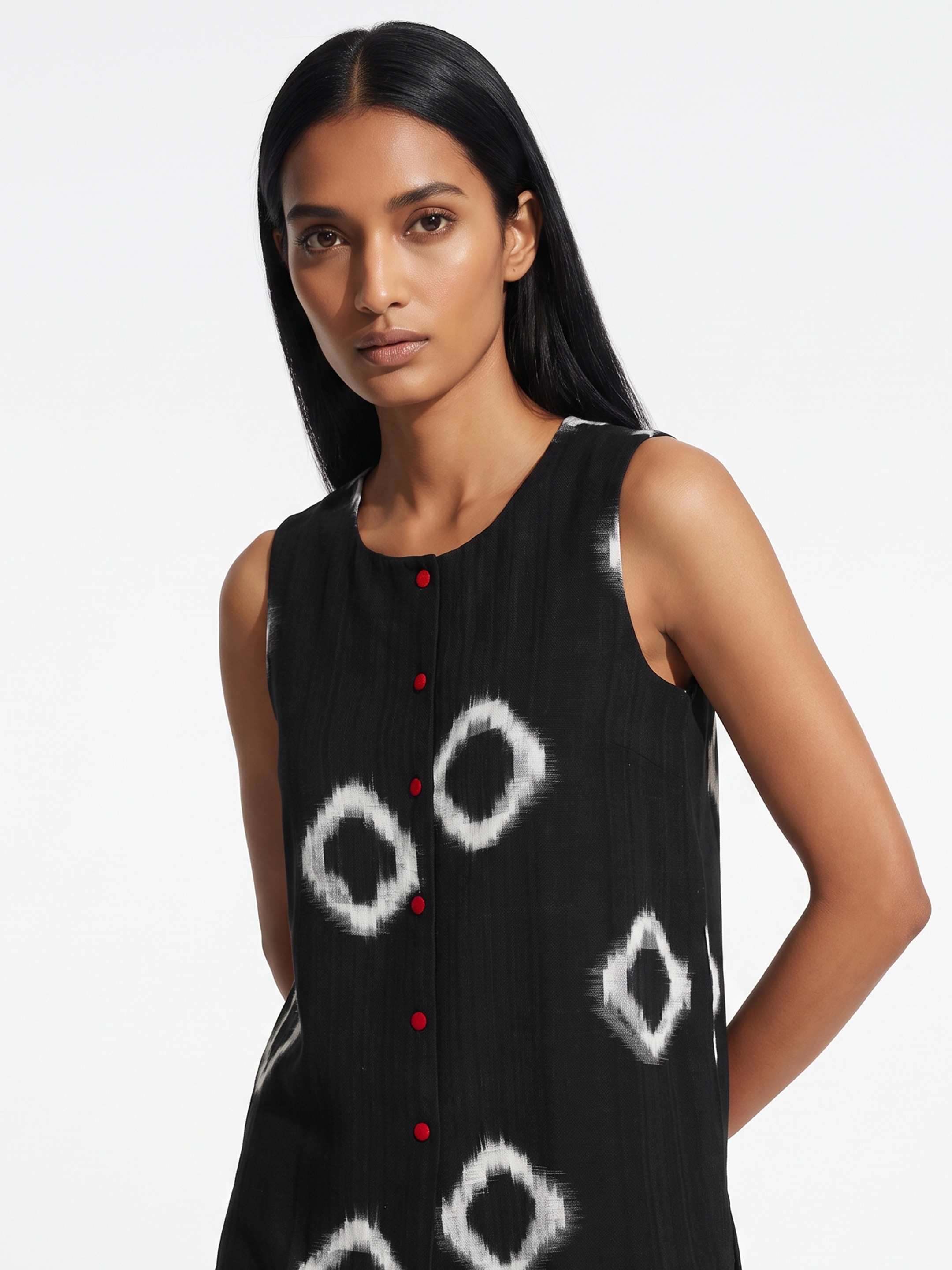 Black Printed Buttoned Top