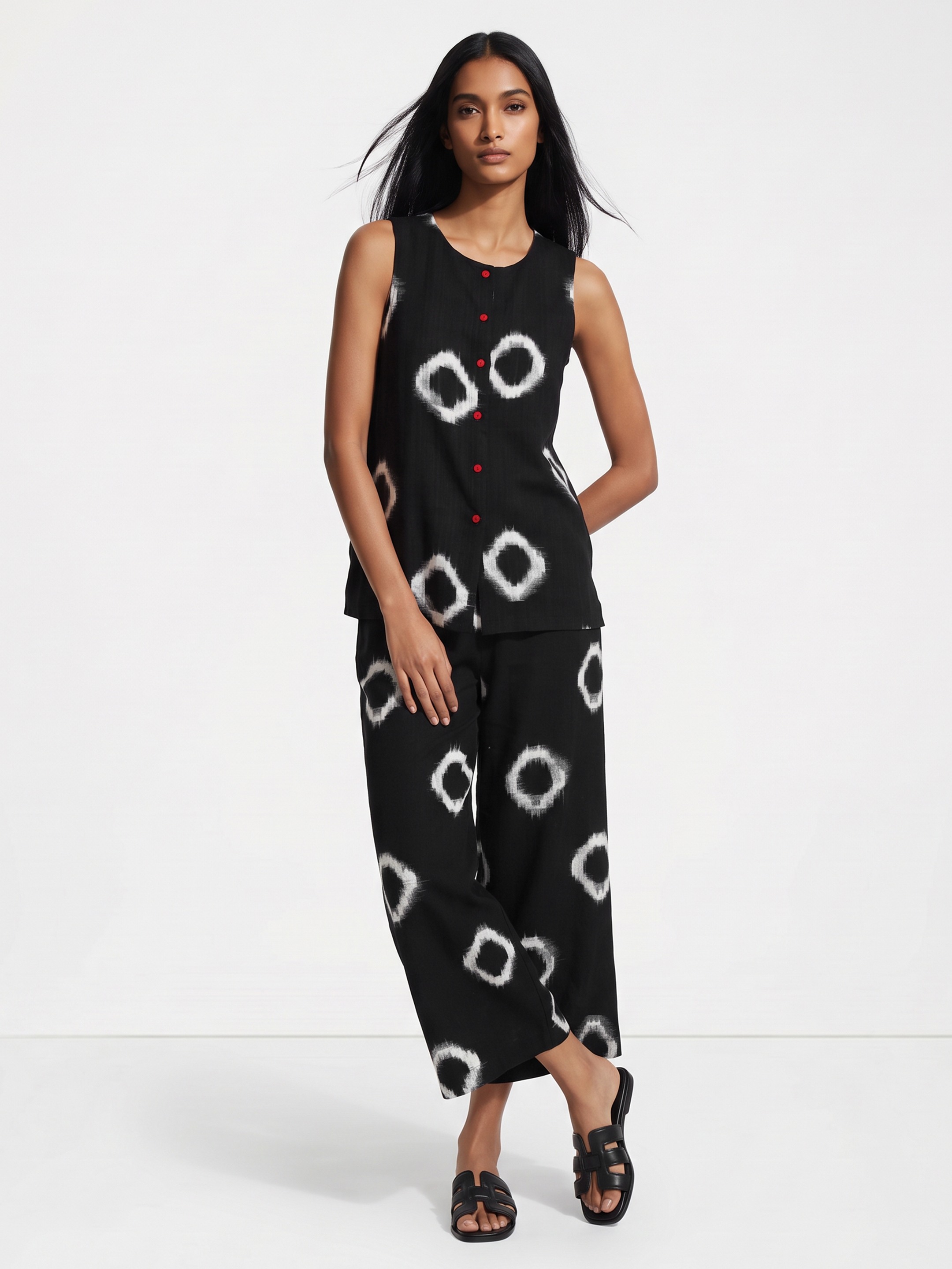 Black Printed Buttoned Top