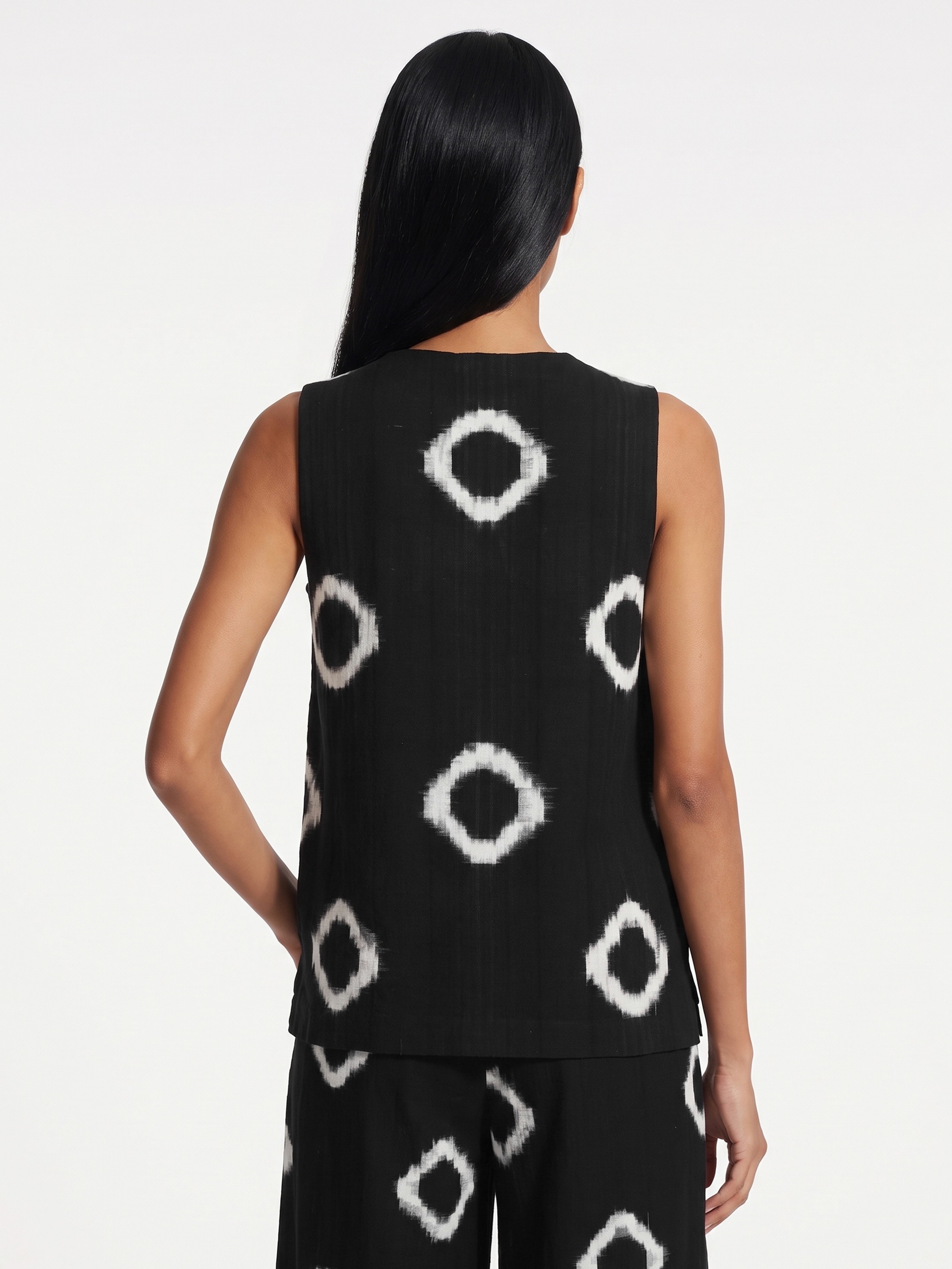 Black Printed Buttoned Top
