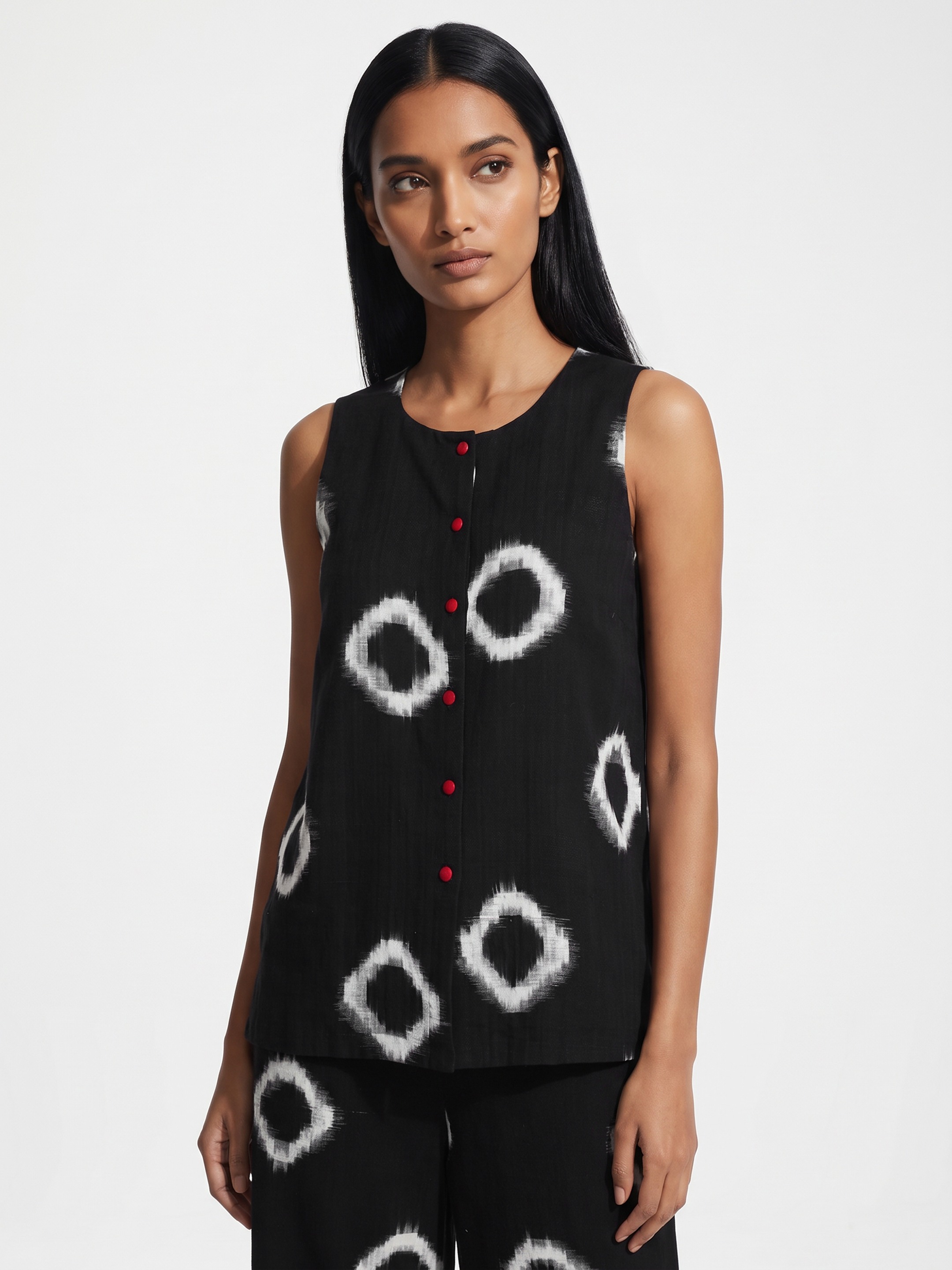 Black Printed Buttoned Top