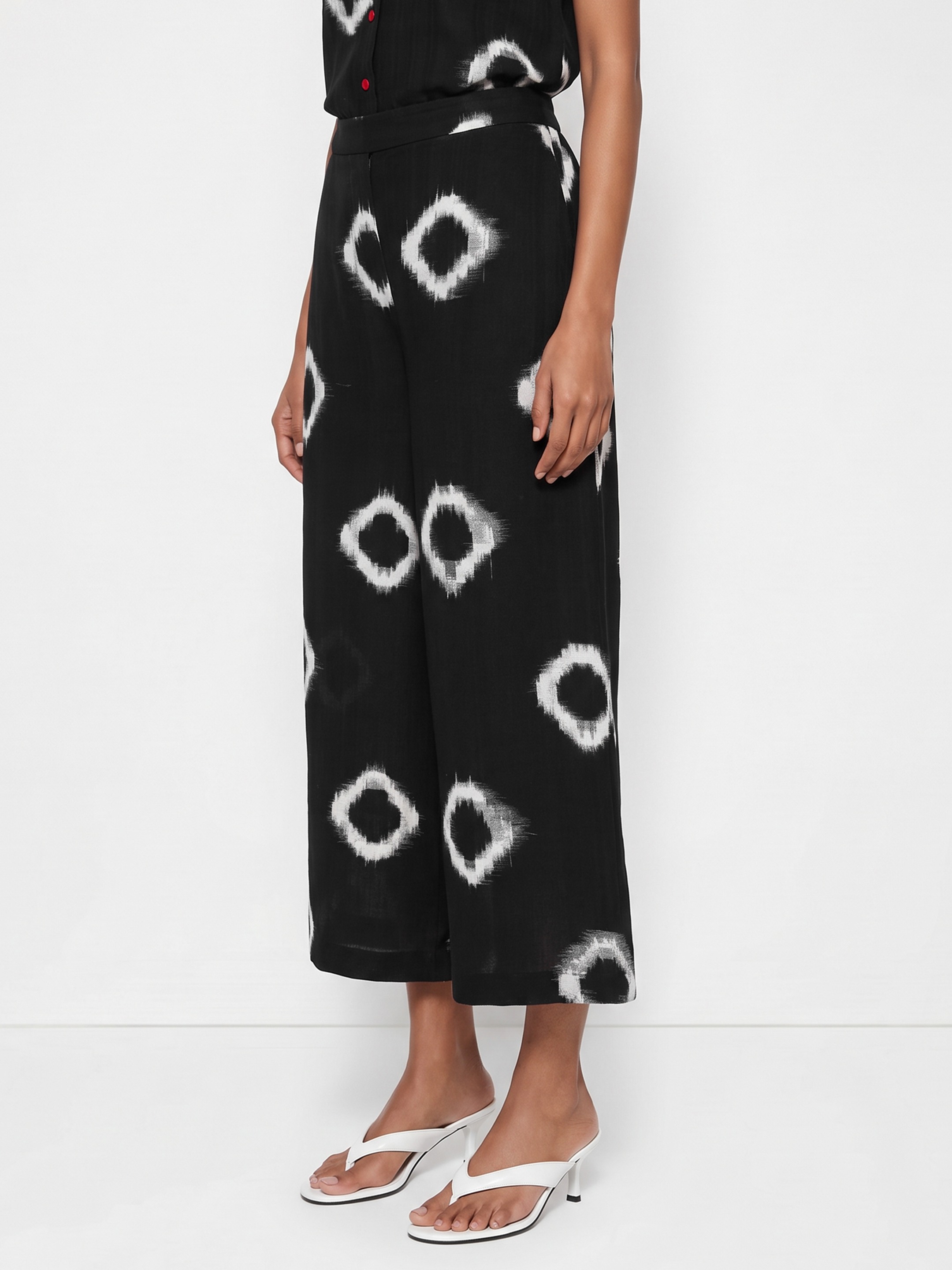Black Printed Wide Leg Trouser