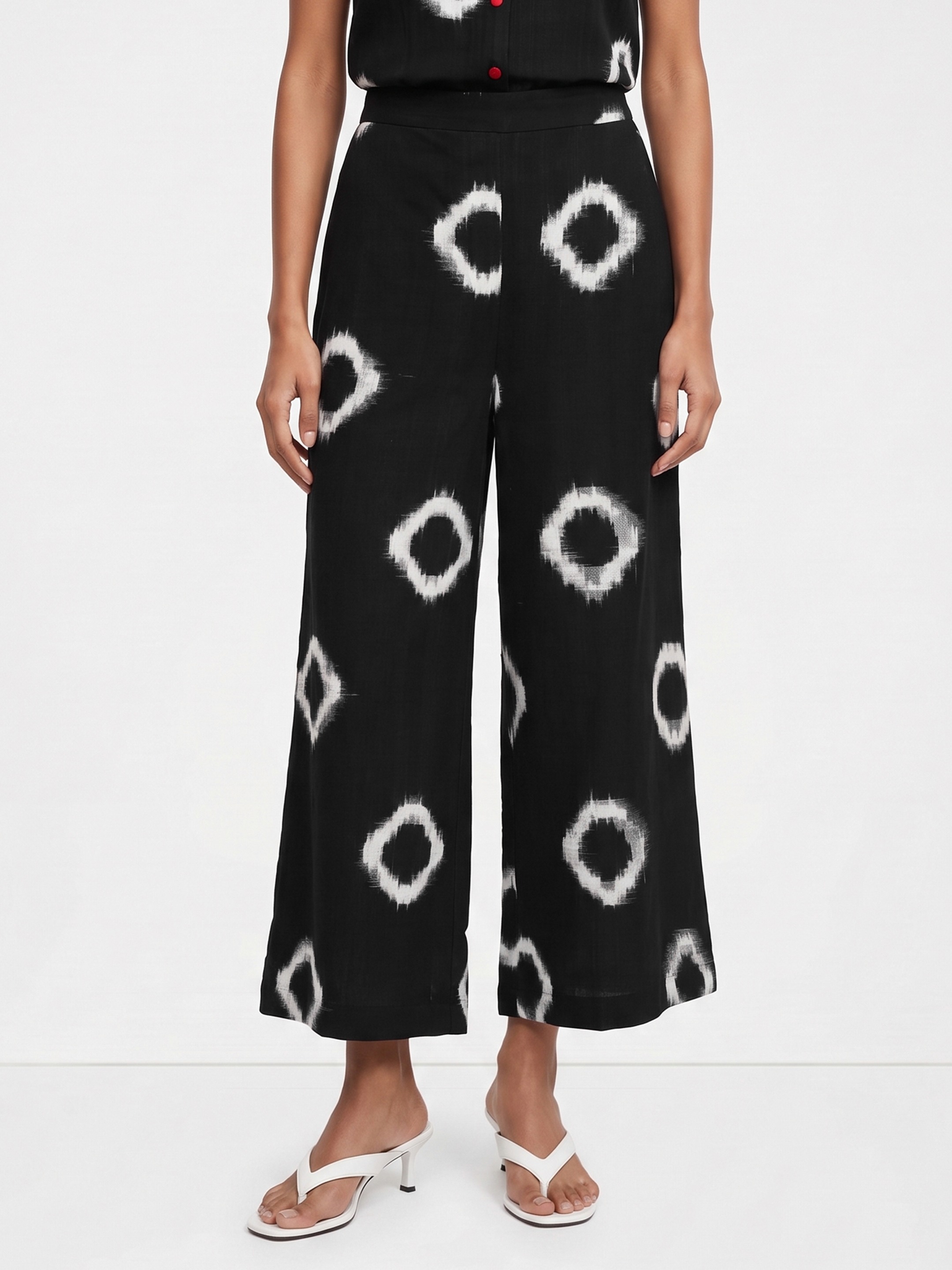 Black Printed Wide Leg Trouser