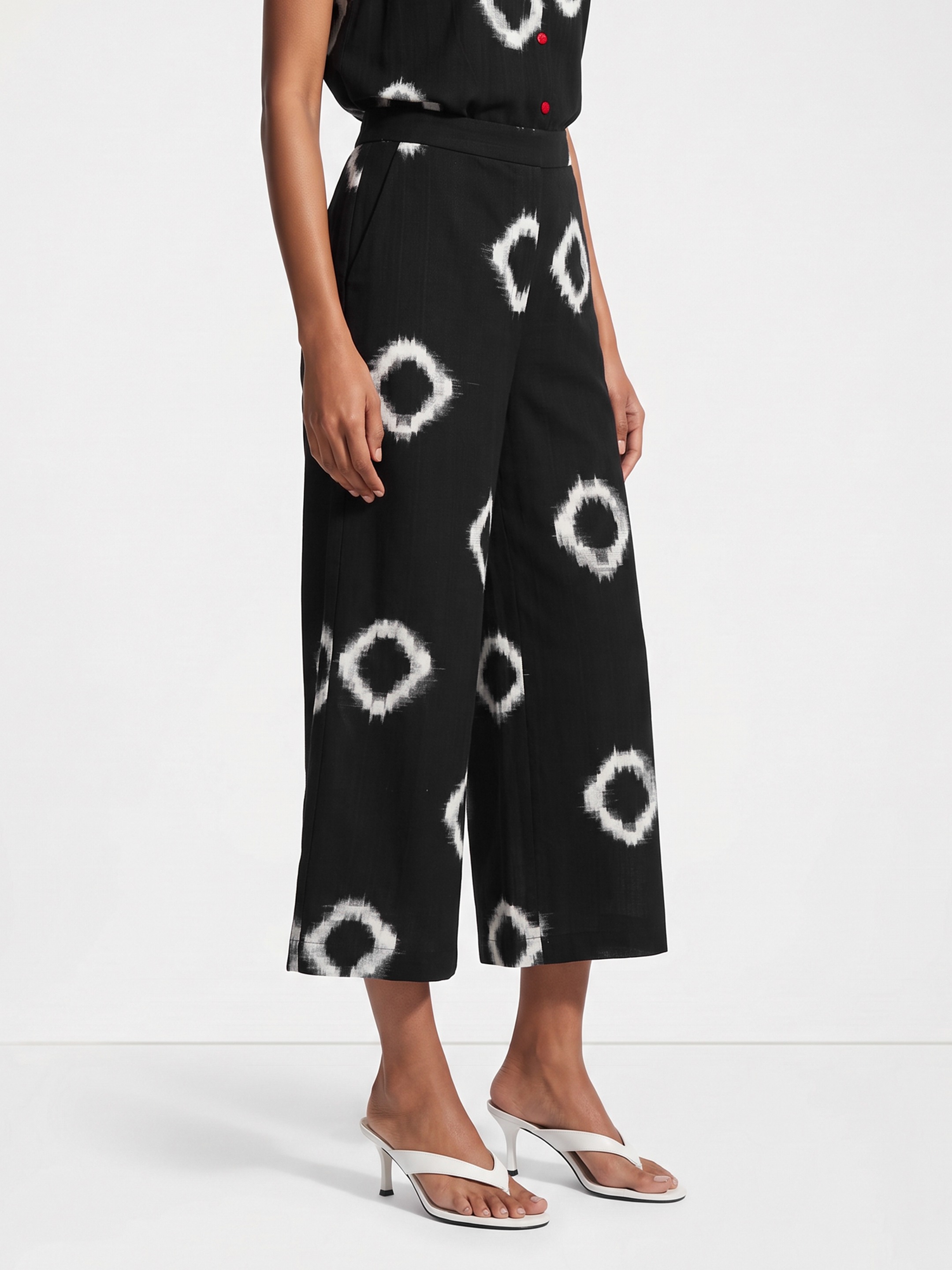 Black Printed Wide Leg Trouser