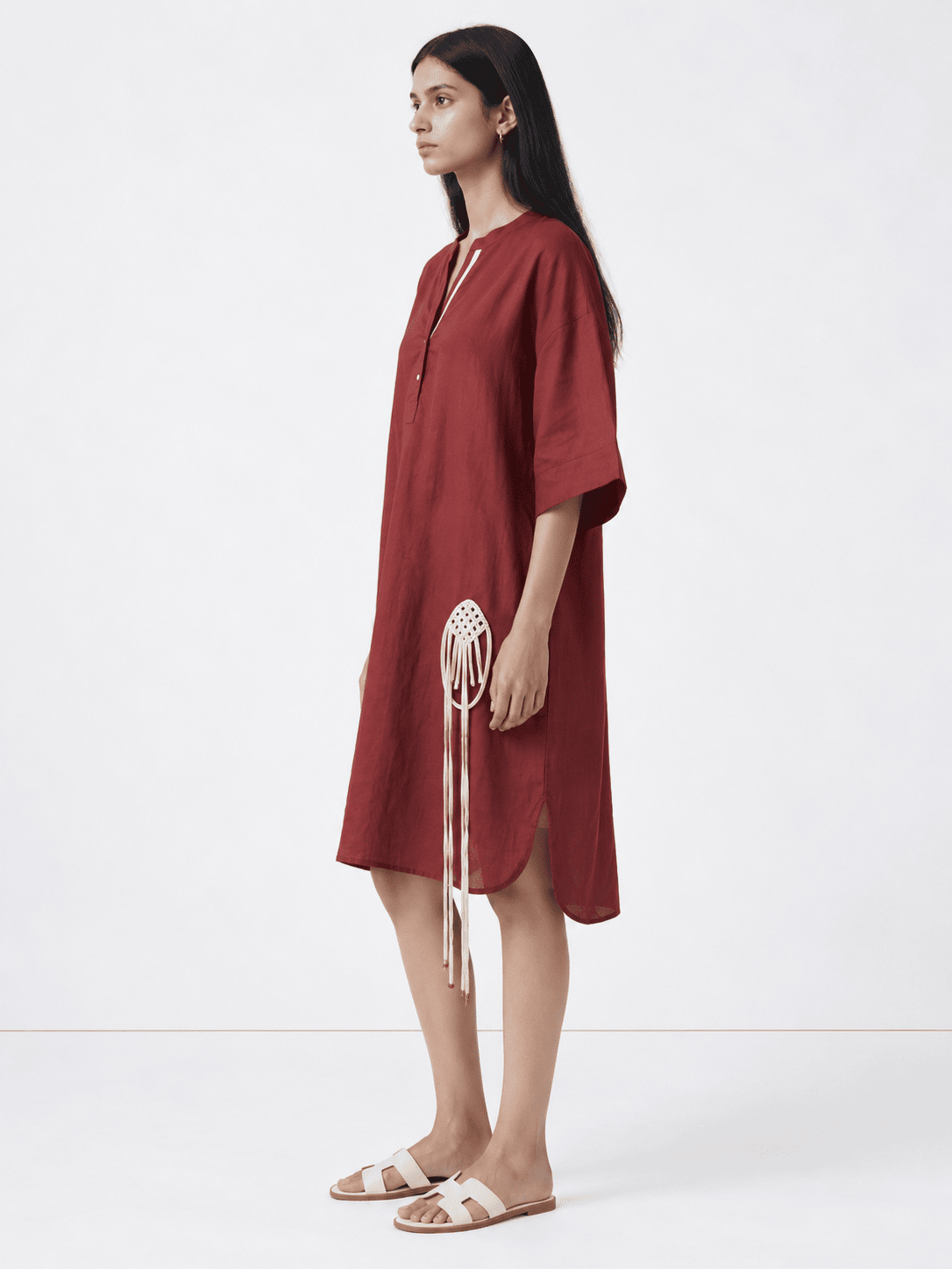 Maroon Linen Dress