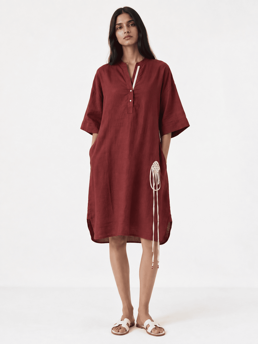 Maroon Linen Dress