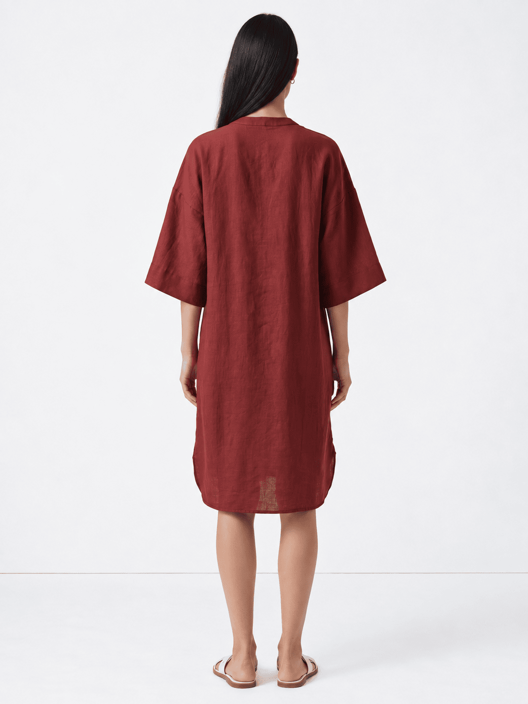 Maroon Linen Dress