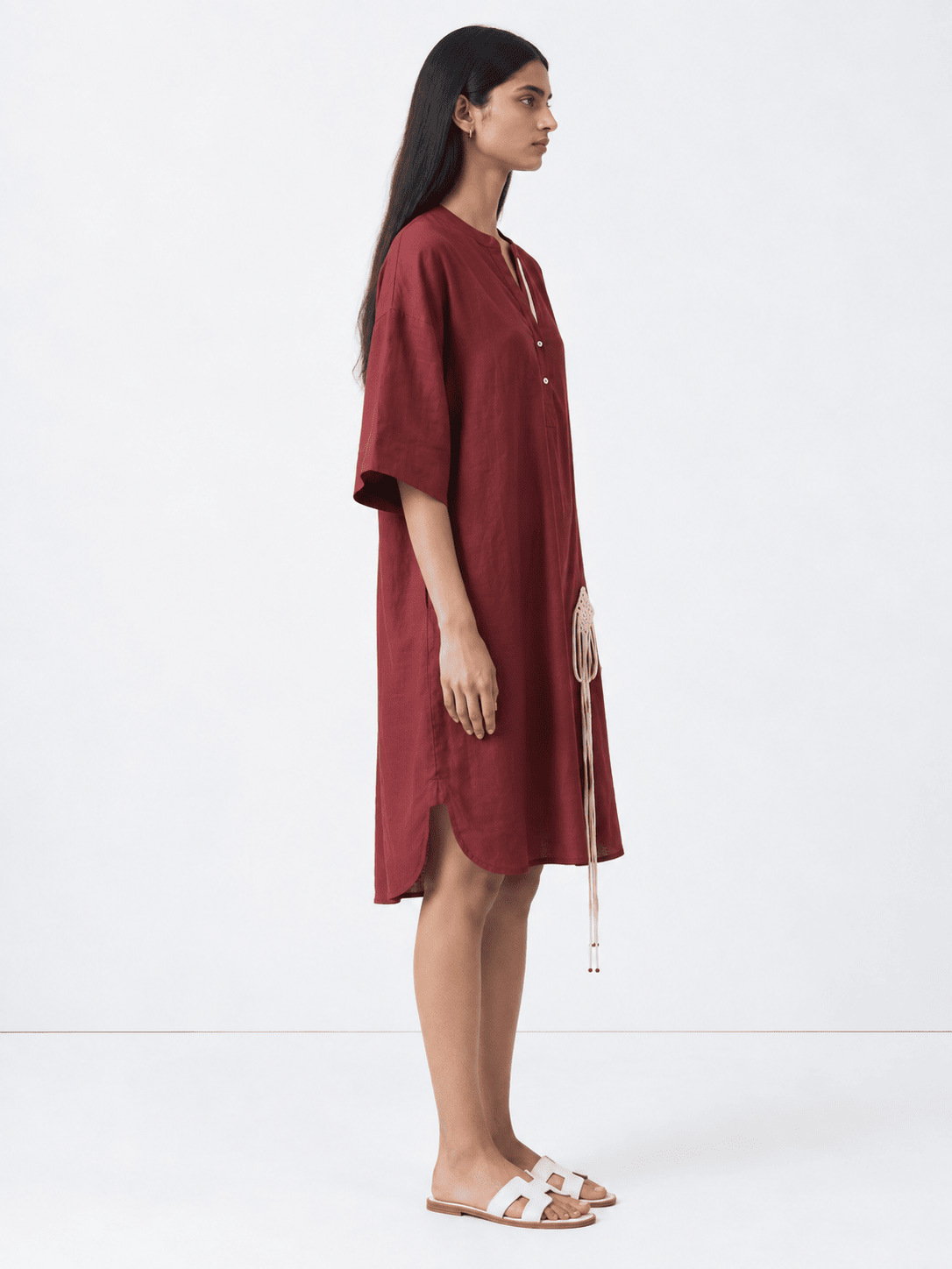 Maroon Linen Dress