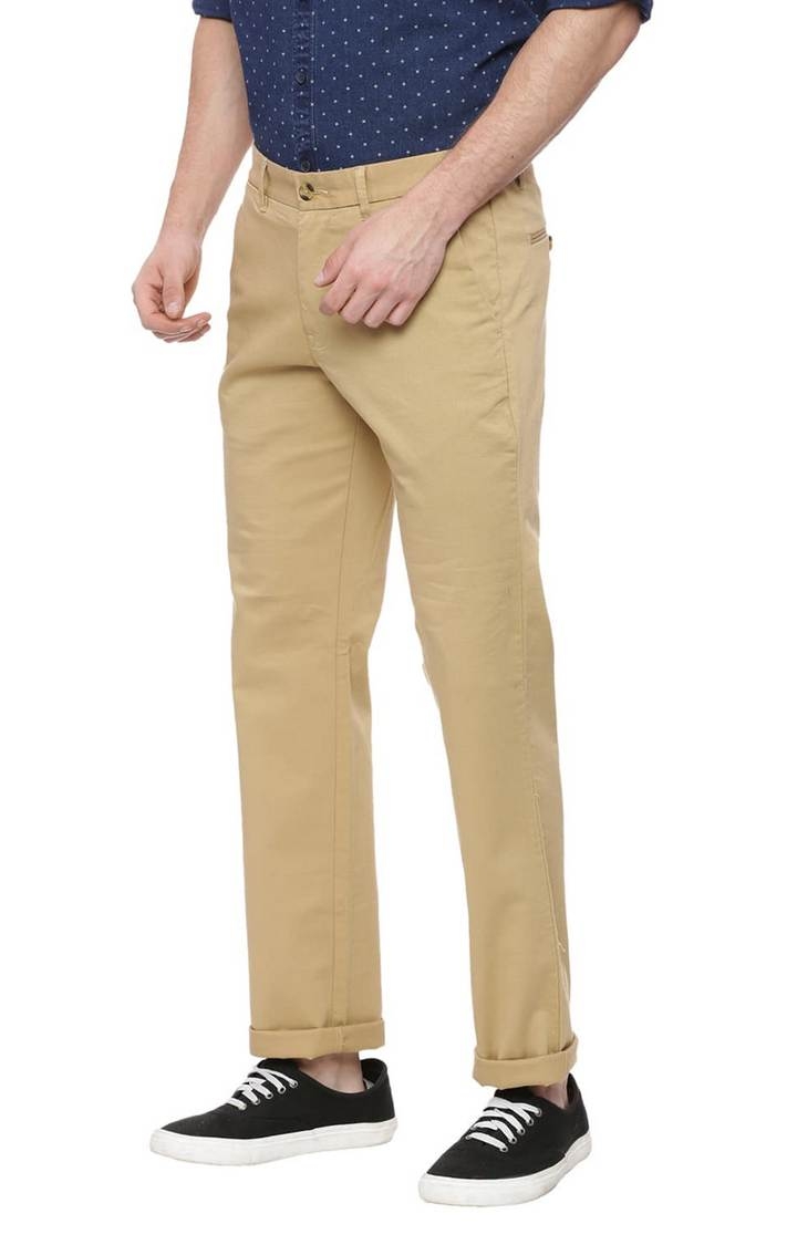 Men's Brown Cotton Blend Solid Chinos