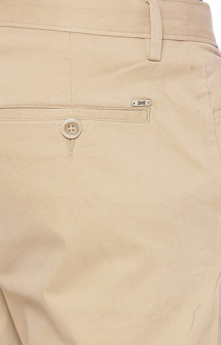 Men's Brown Cotton Blend Solid Chinos