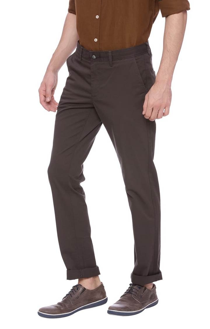 Basics | Men's Brown Cotton Blend Solid Chinos 2