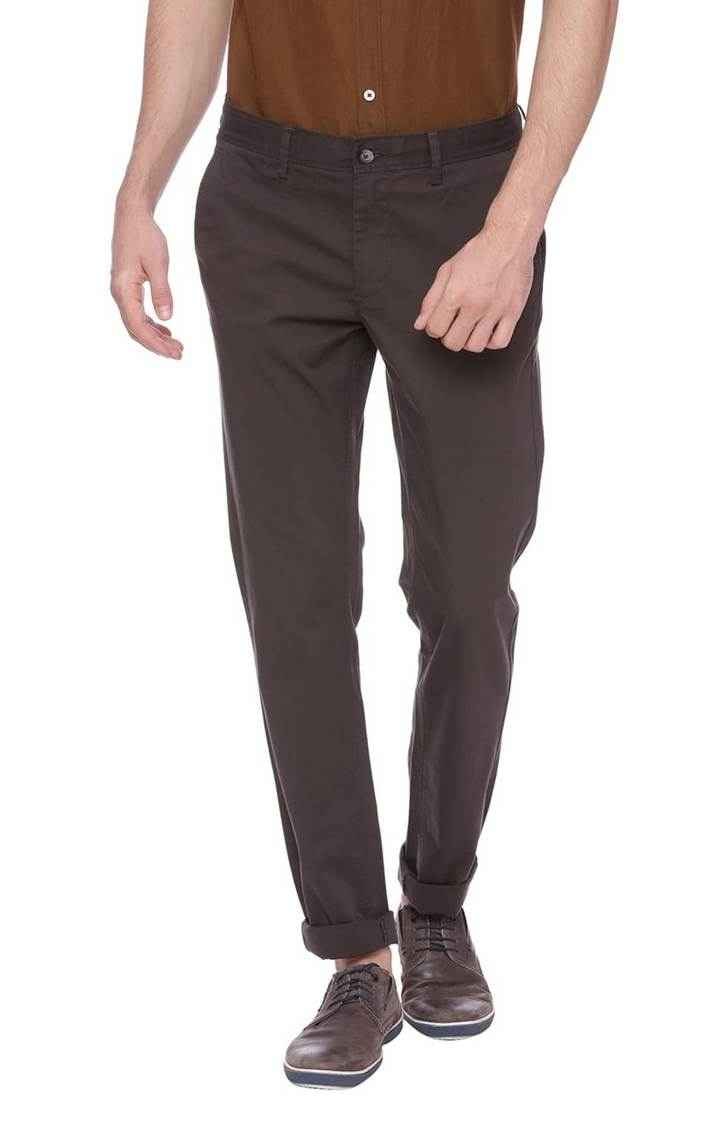 Basics | Men's Brown Cotton Blend Solid Chinos 0
