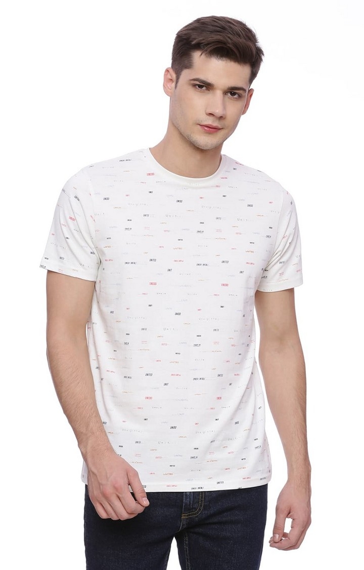 Basics | Men's Ecru Cotton Printed T-Shirt 0