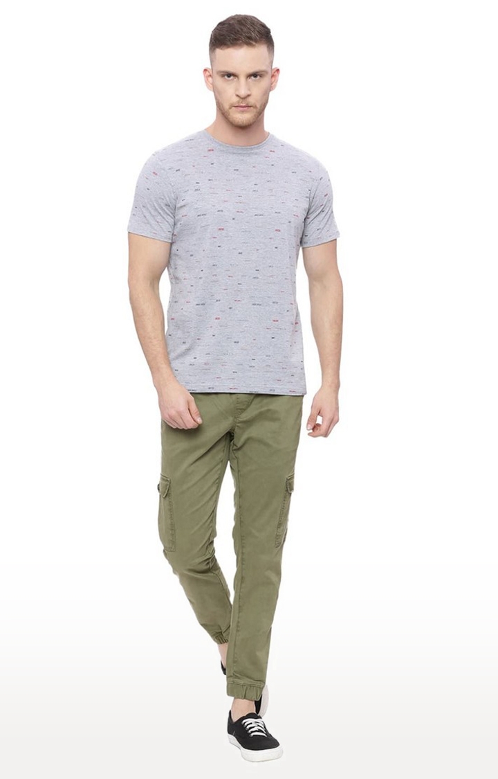Basics | Men's Grey Cotton Blend Printed T-Shirt 1