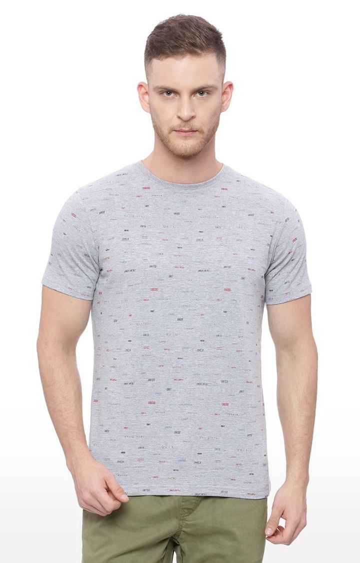 Basics | Men's Grey Cotton Blend Printed T-Shirt 0