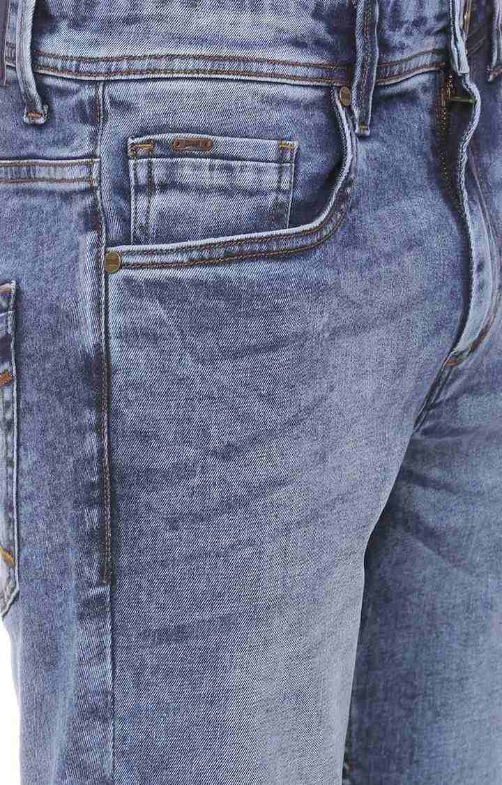Basics | Men's Blue Cotton Blend Solid Jeans 4