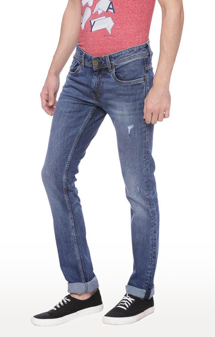 Basics | Men's Blue Cotton Blend Solid Jeans 0