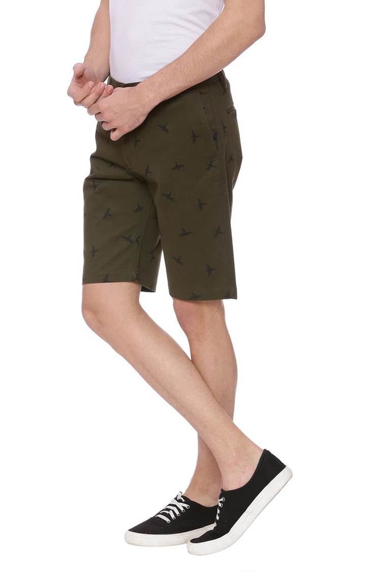 Basics | Men's Green Cotton Printed Shorts 2