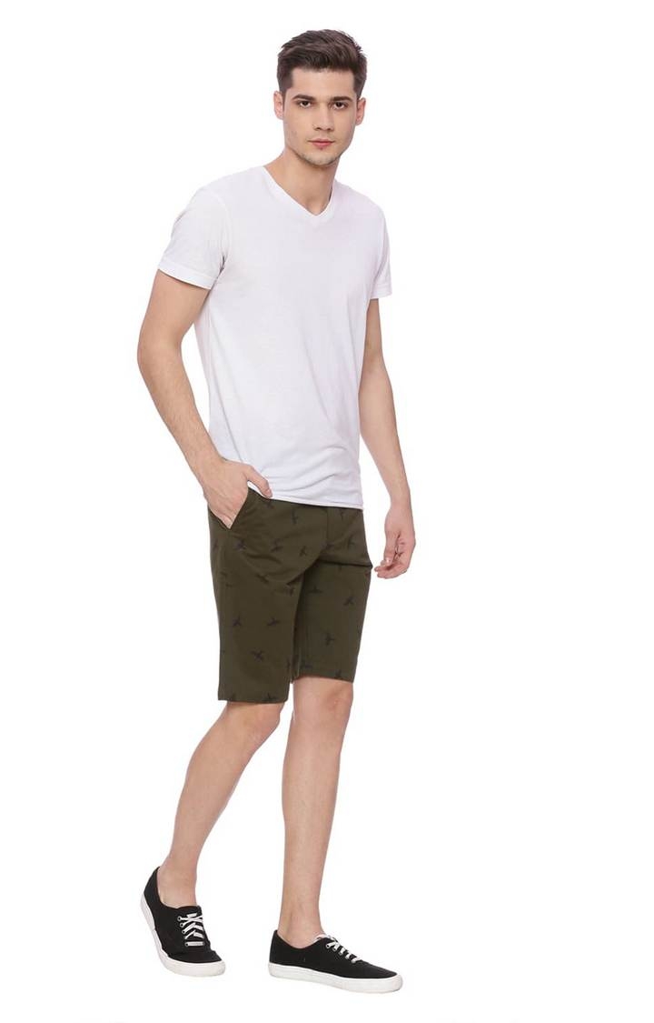 Basics | Men's Green Cotton Printed Shorts 1