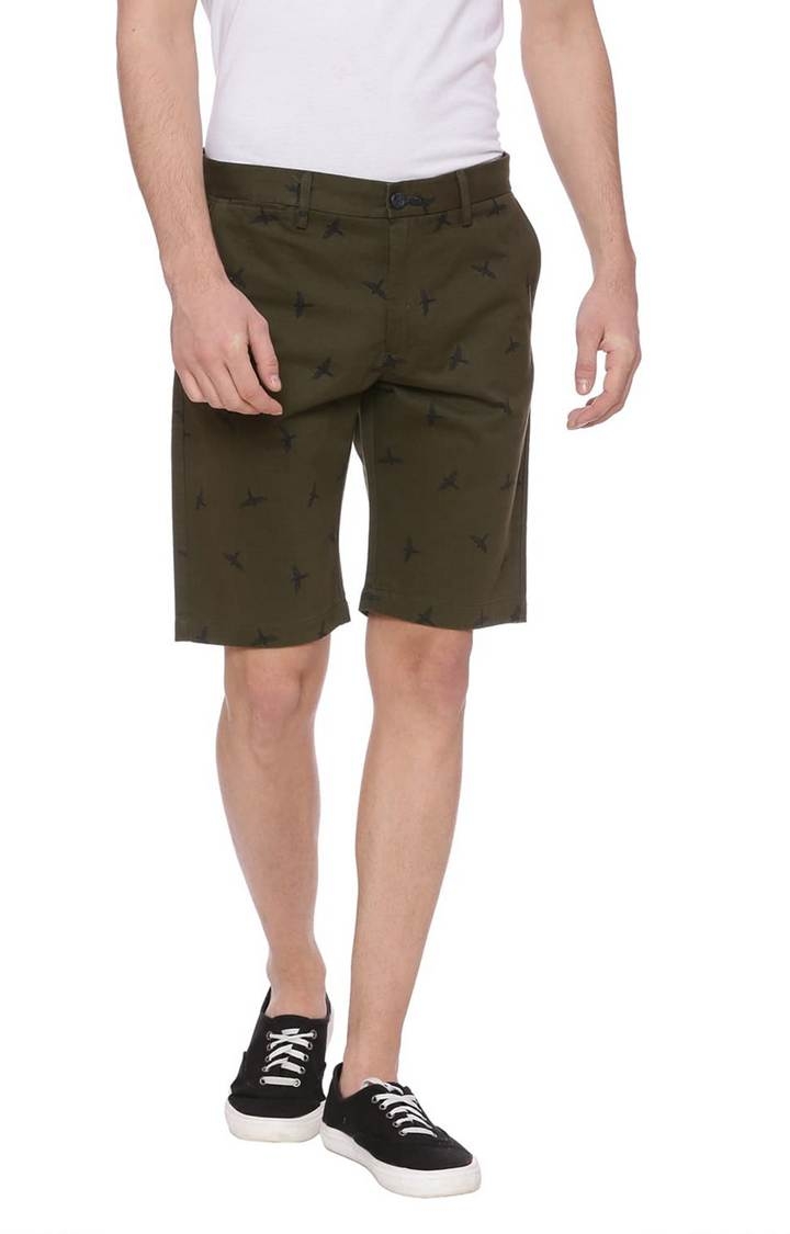 Basics | Men's Green Cotton Printed Shorts 0