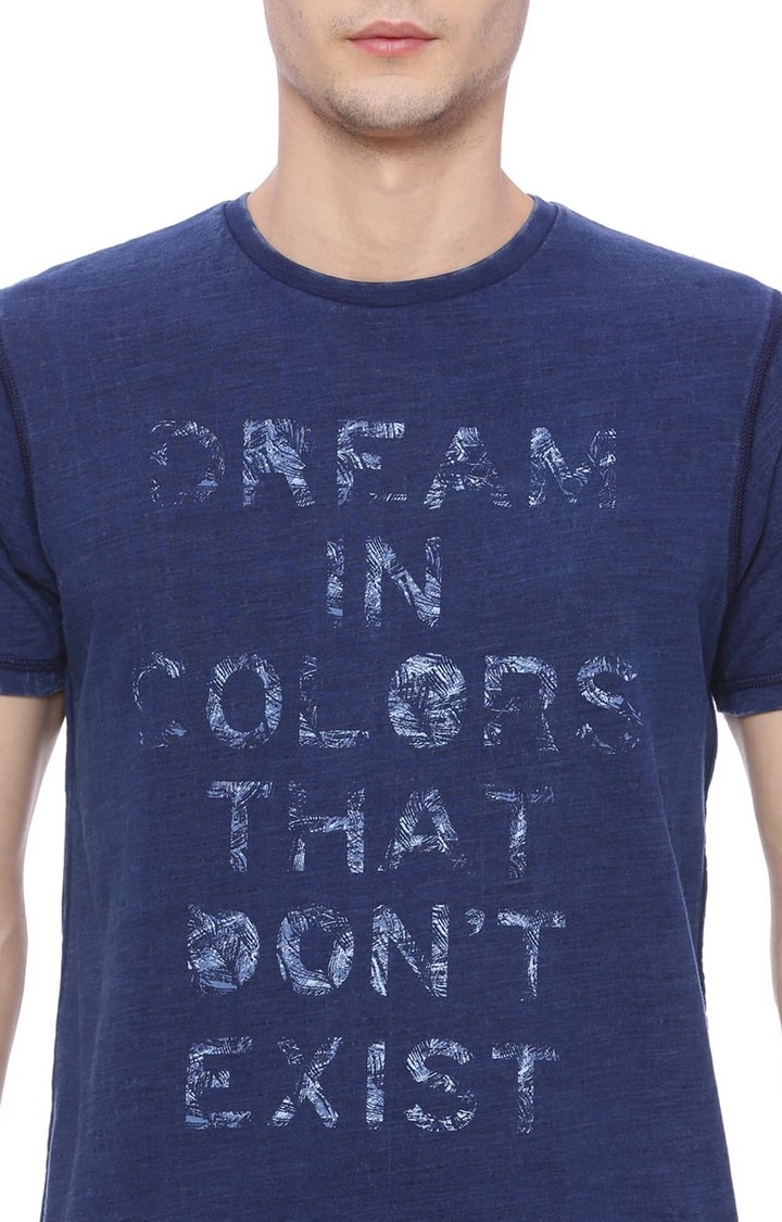 Basics | Men's Navy Denim Typographic Printed T-Shirt 3