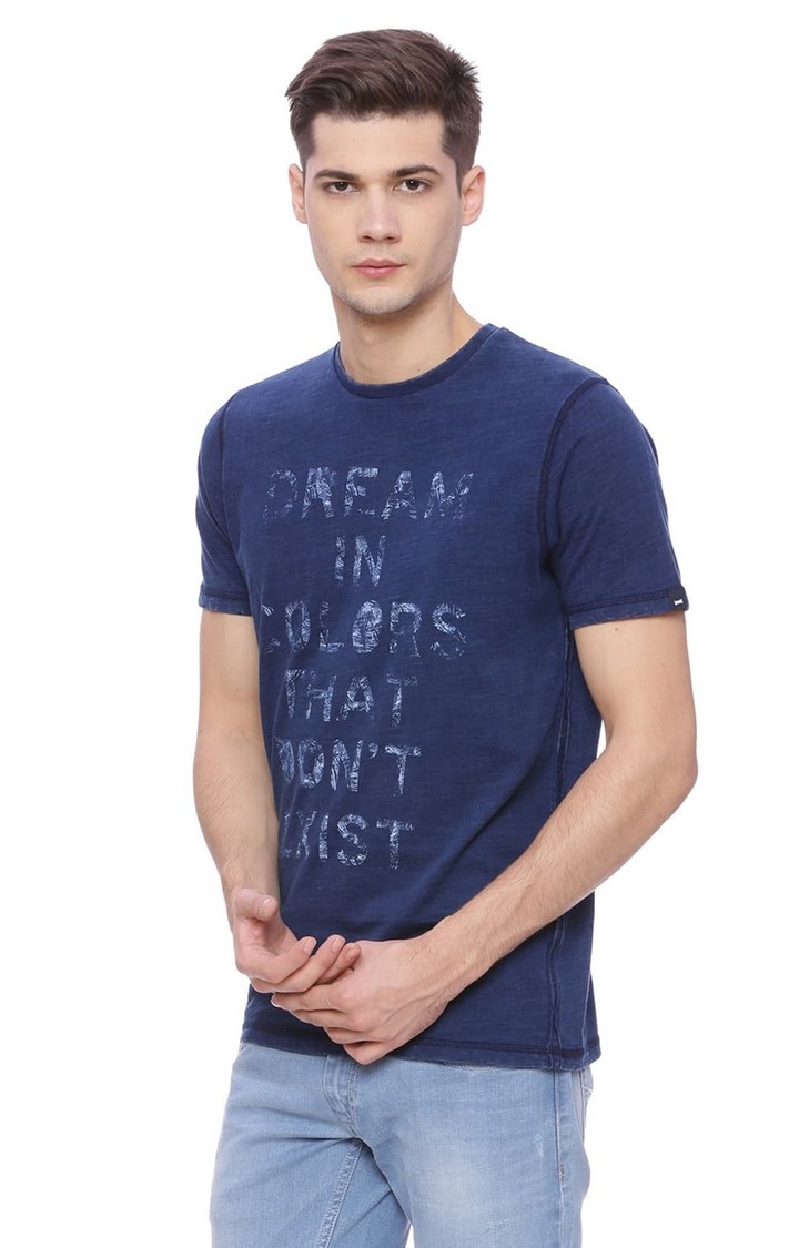 Basics | Men's Navy Denim Typographic Printed T-Shirt 2