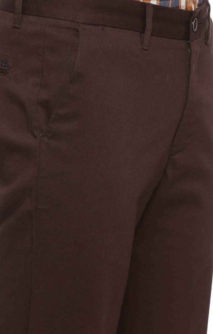 Basics | Men's Brown Cotton Blend Solid Chinos 4