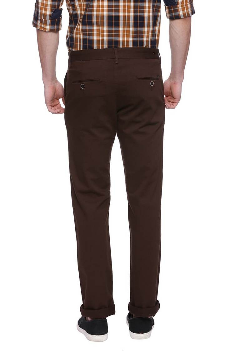 Basics | Men's Brown Cotton Blend Solid Chinos 3
